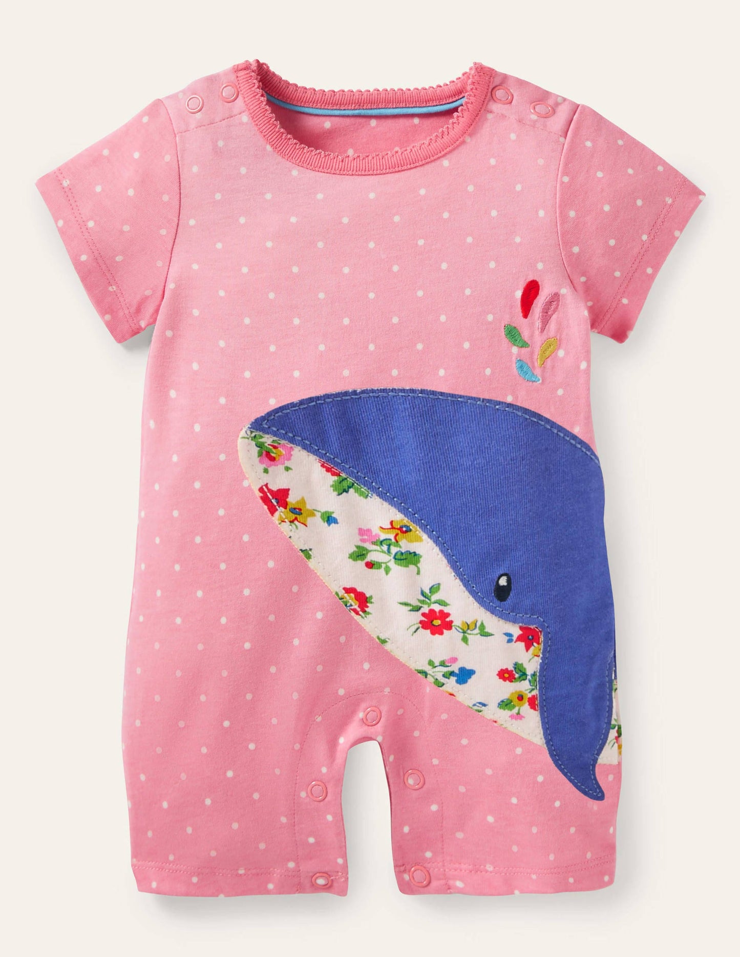 Jerseystrampler mit Applikation-Rosa, Getupft/Wal