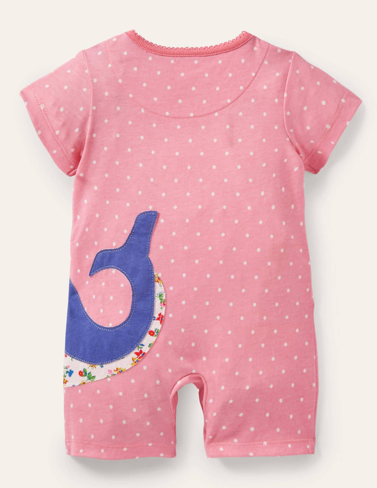 Jerseystrampler mit Applikation-Rosa, Getupft/Wal