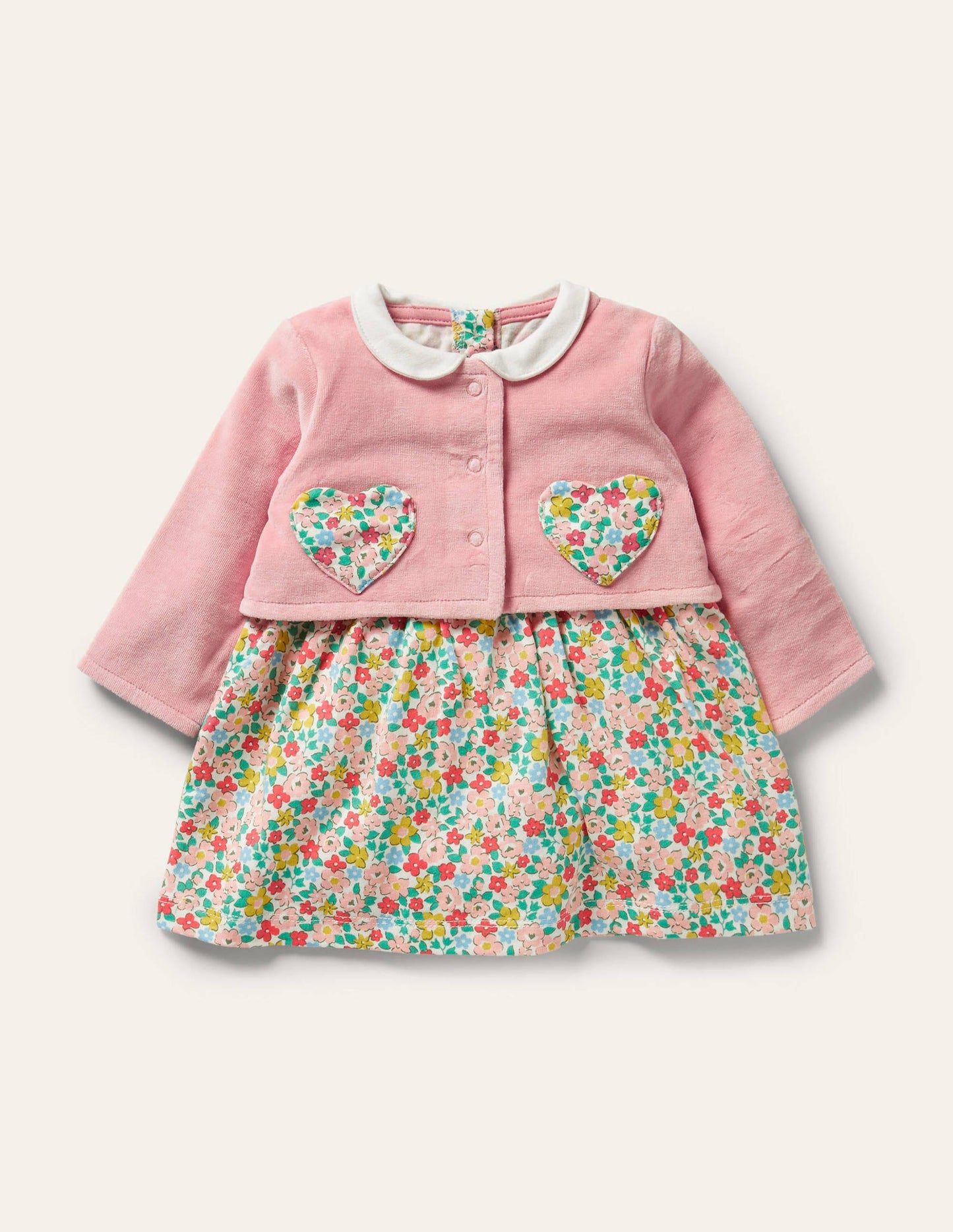 Set aus Jersey-Kleid und Jacke-Delfinrosa, Frühlingsblumen