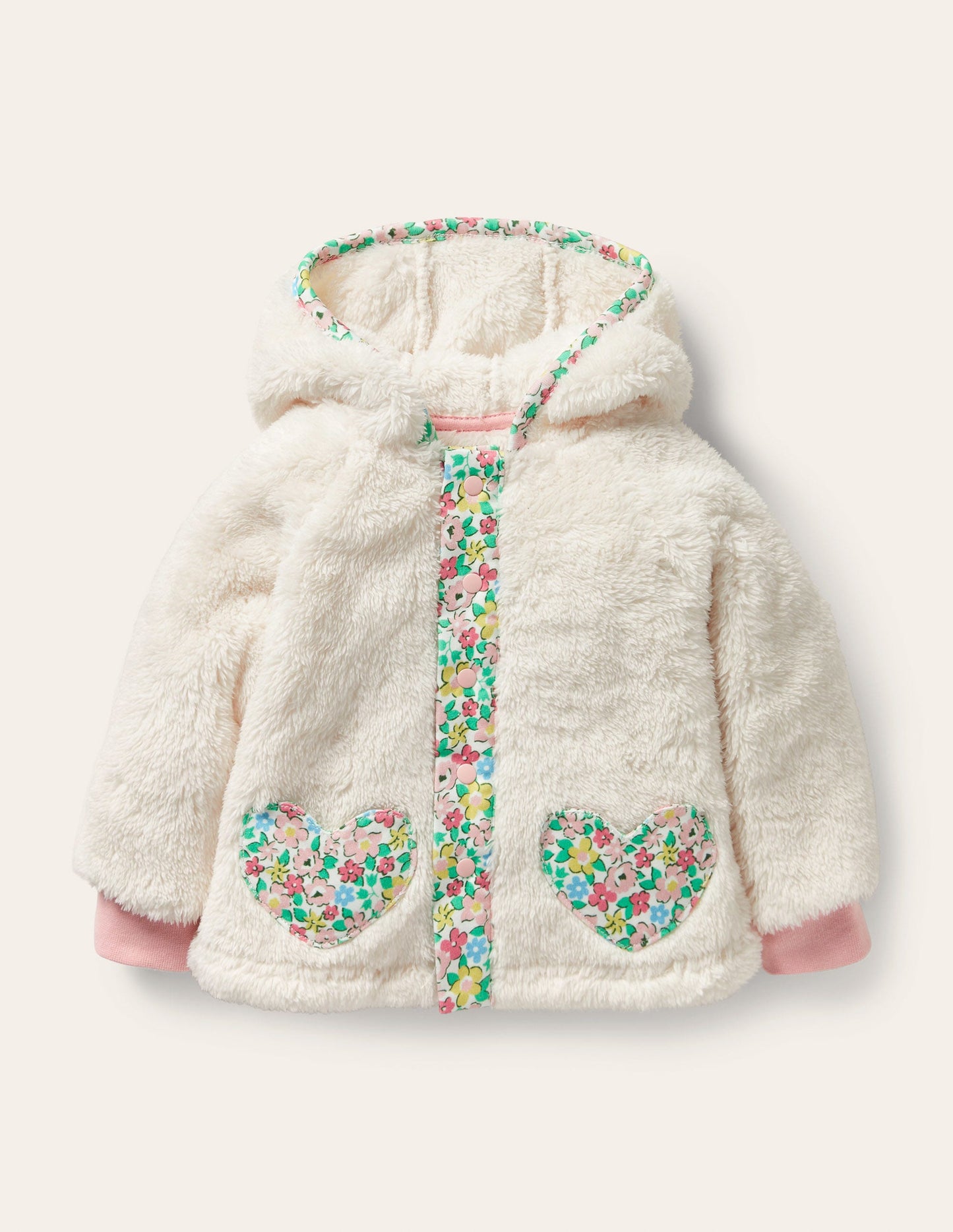 Teddy-Jacke mit Herztasche-Hellbeige