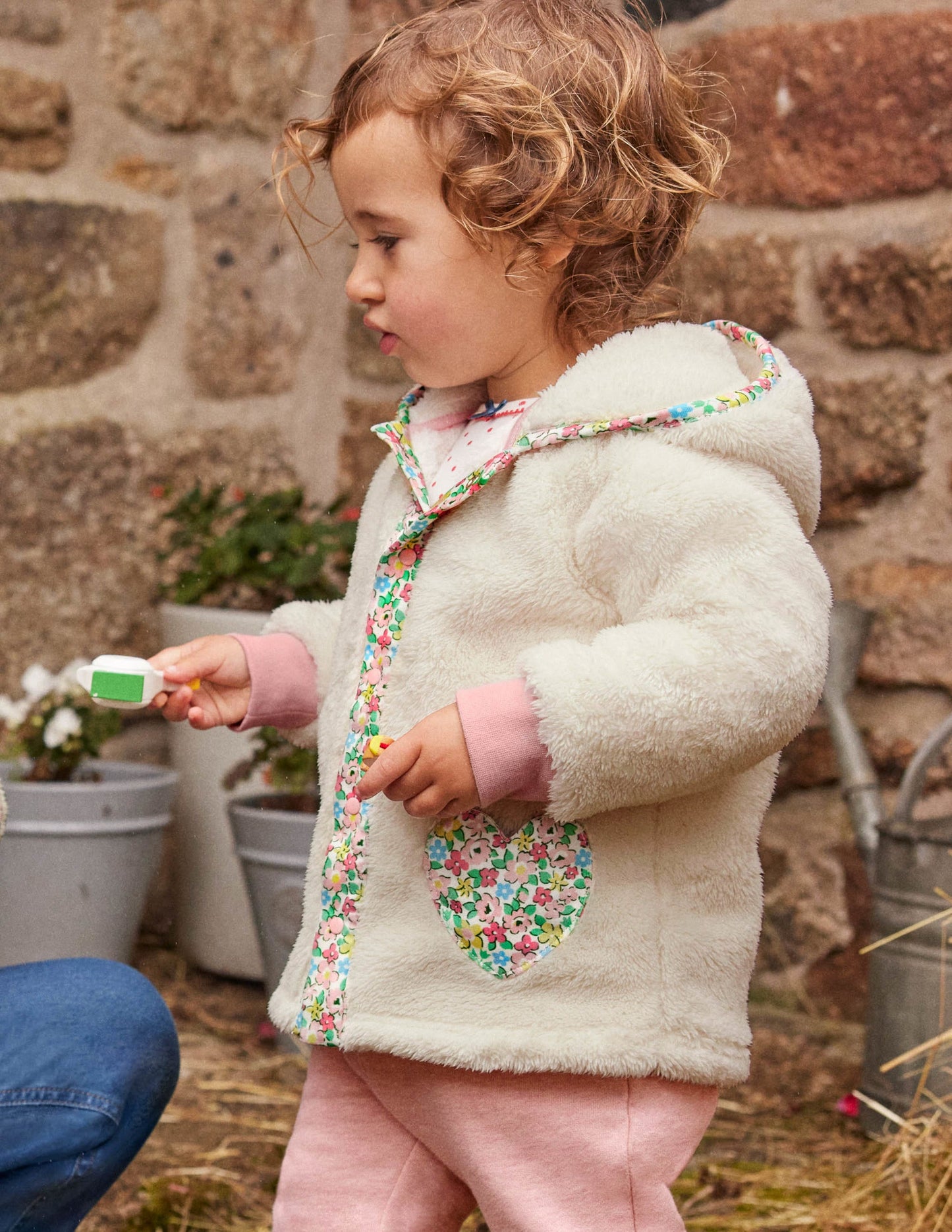 Teddy-Jacke mit Herztasche-Hellbeige