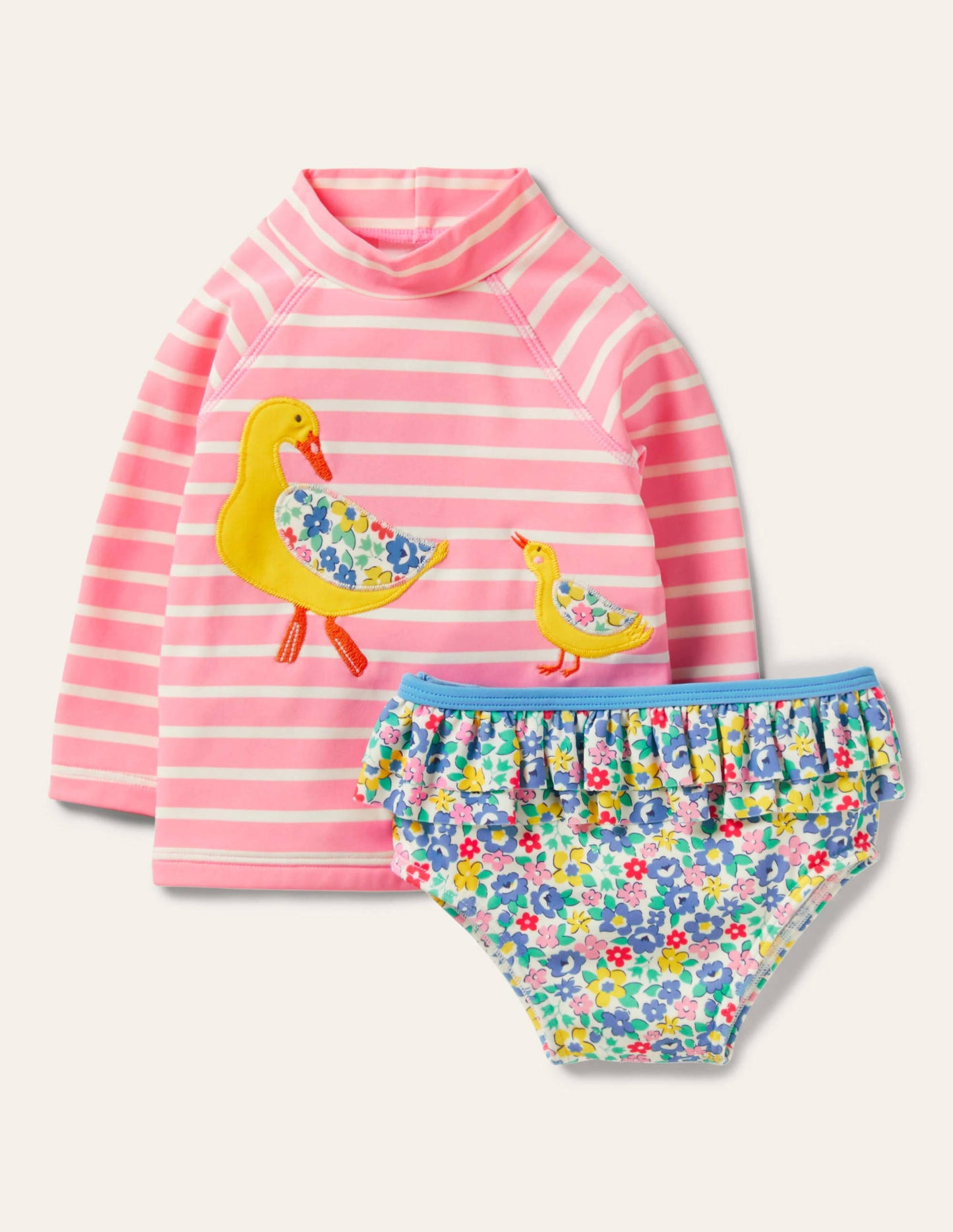 Badeset mit USF-Langarmshirt-Limonadenrosa/Naturweiß, Enten