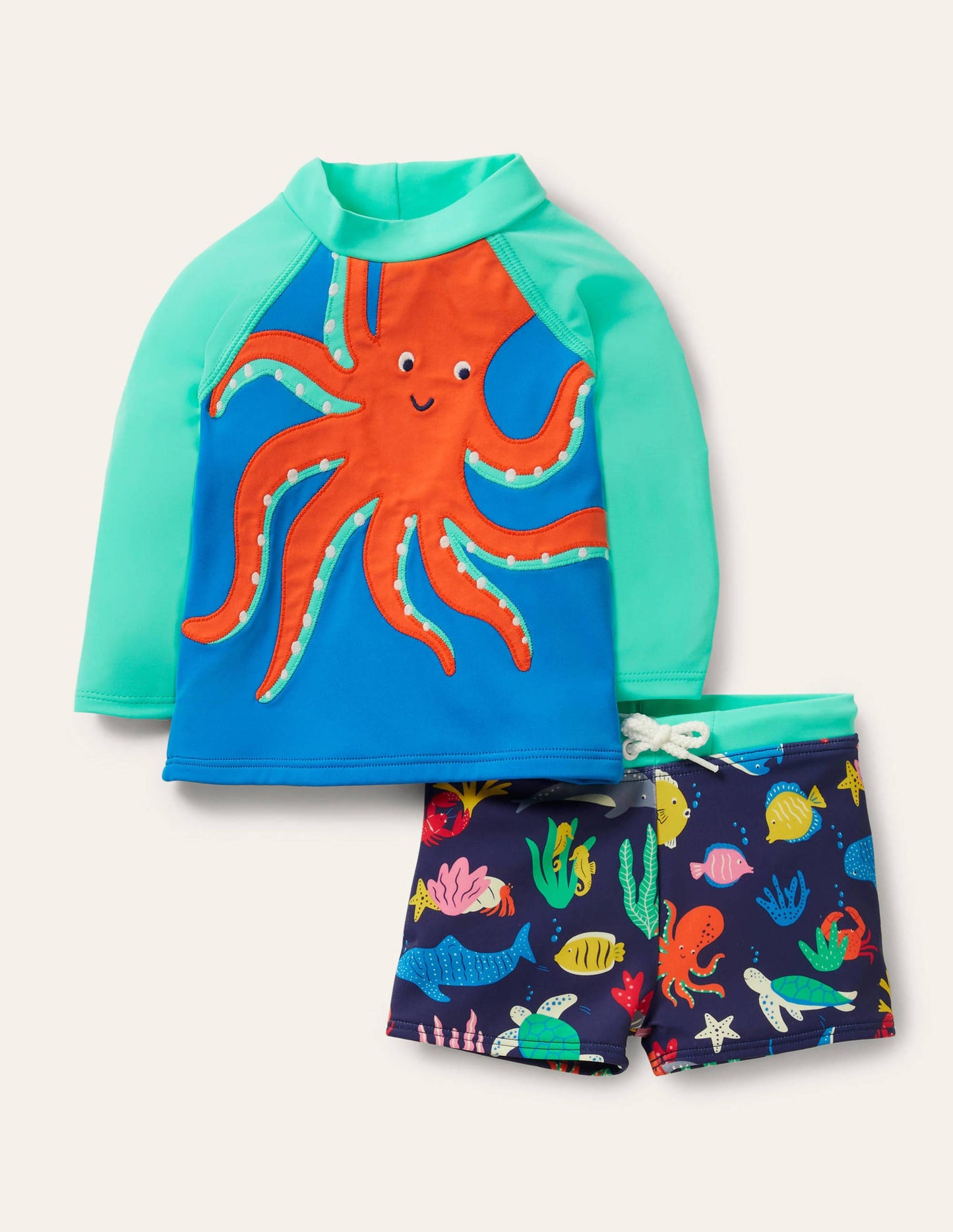 Badeset mit USF-Langarmshirt-Tropisches Grün, Oktopus