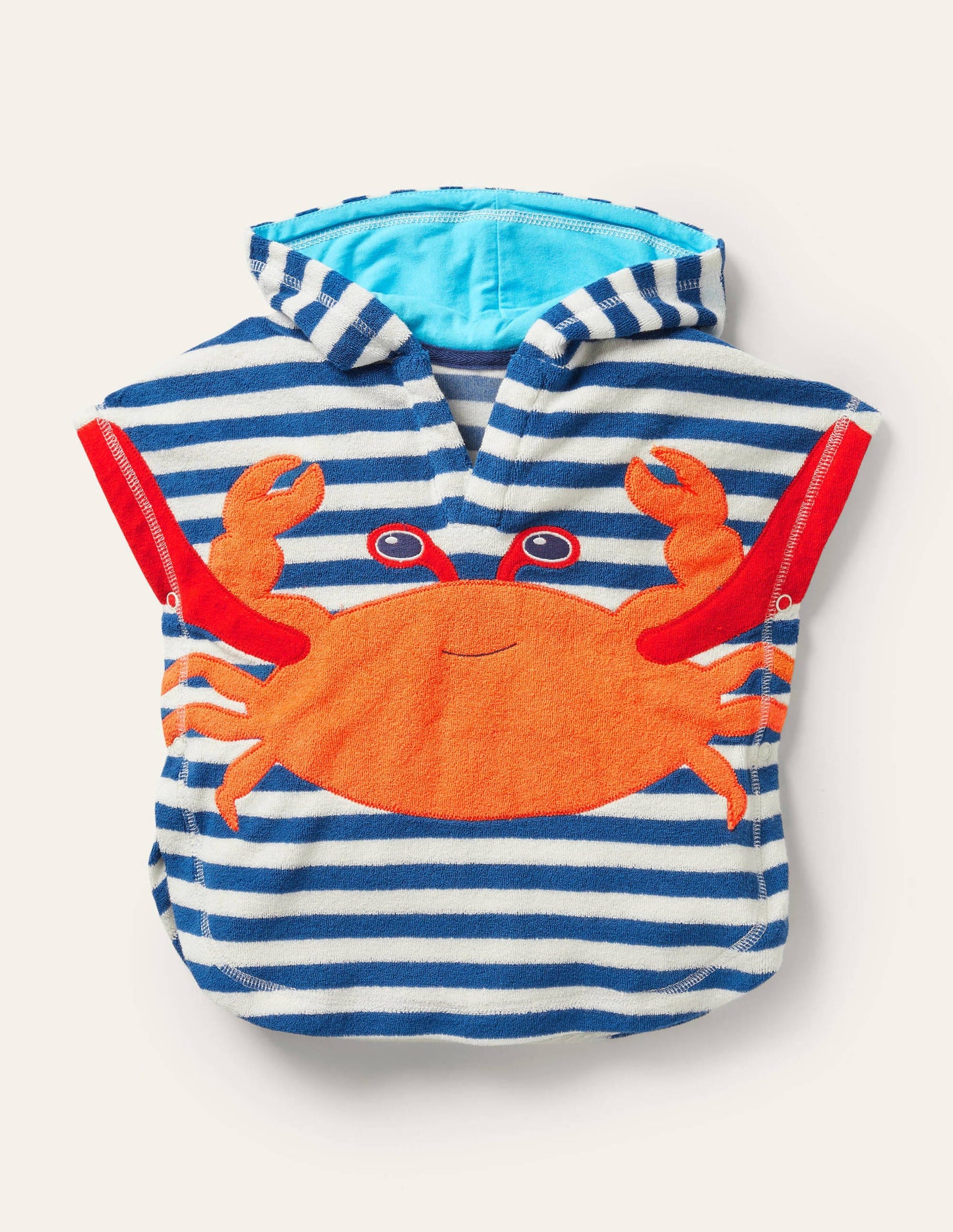 Frottee-Kapuzenponcho mit Krabbenmotiv-Marokkoblau/Naturweiß, Krabbe