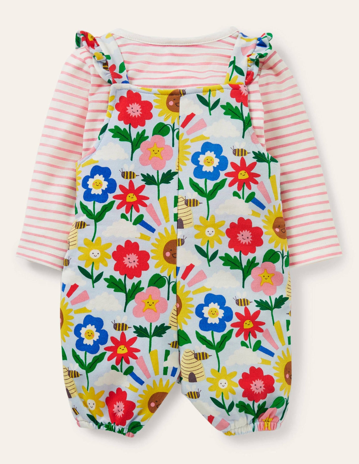 Jersey Dungaree Set-Multi Happy Flowers