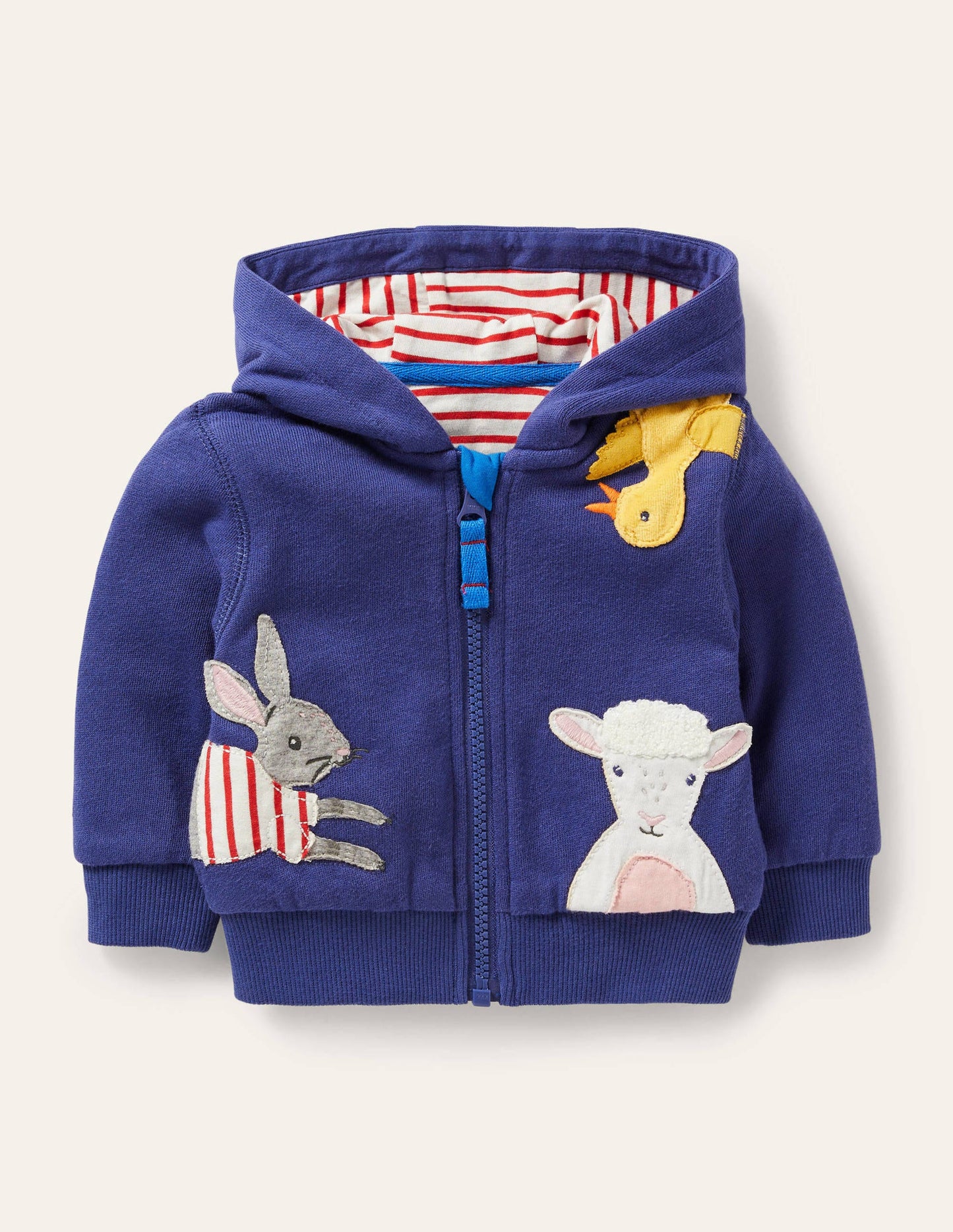 Kapuzenjacke mit Applikation-Blau, Neugierige Tiere