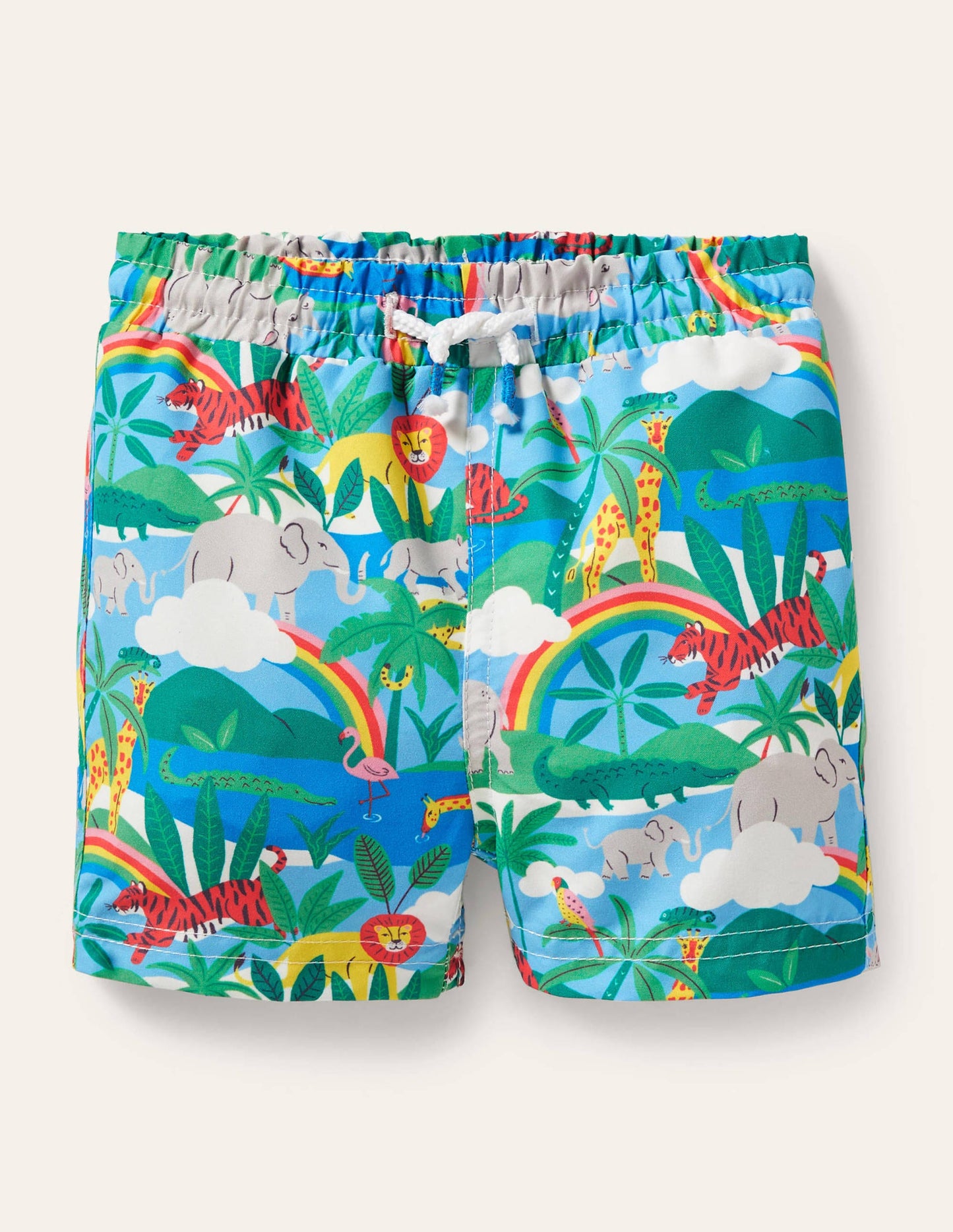 Badeshorts-Naturweiß/Surfbrett-Blau, Regenbogen/Dschungel