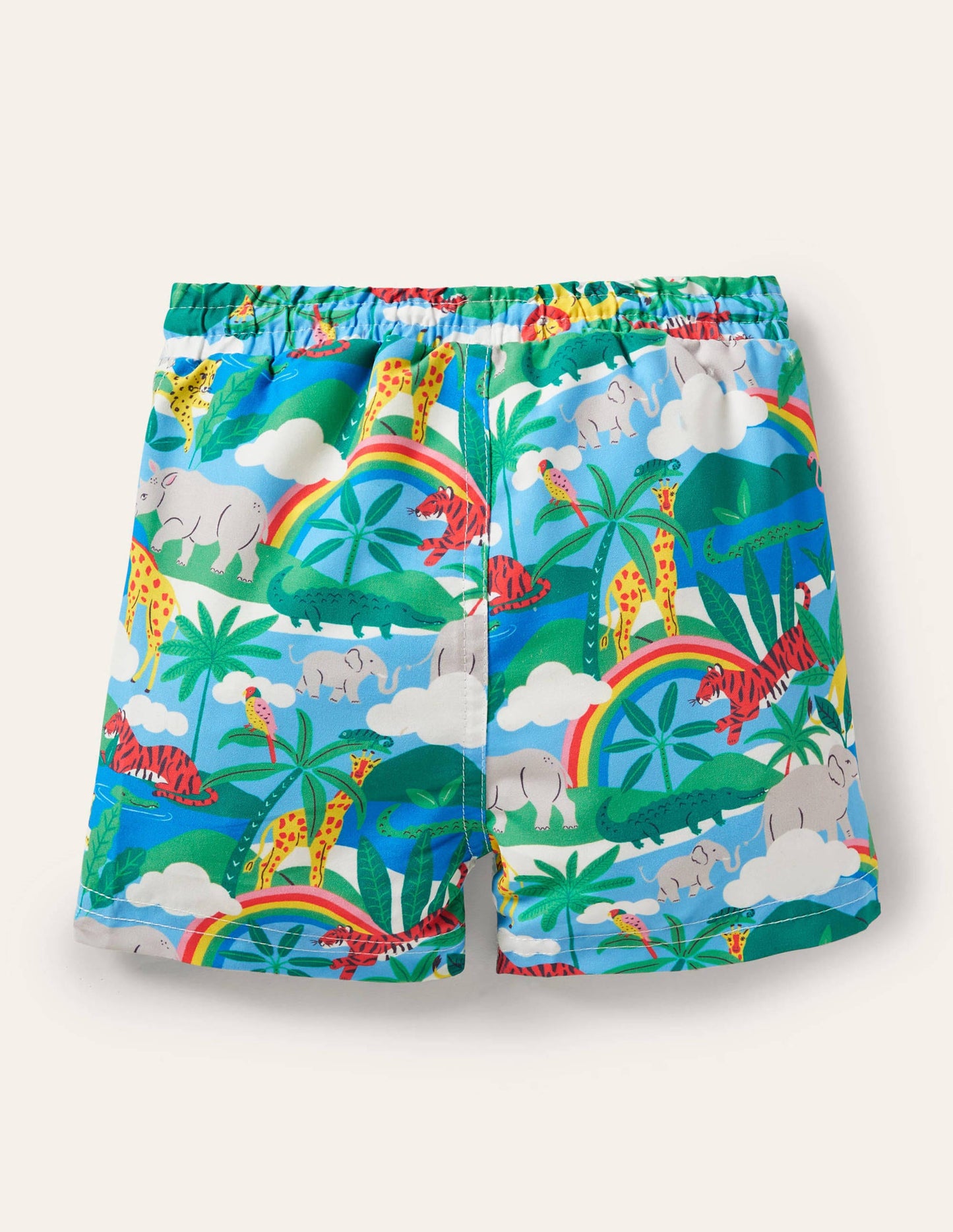 Badeshorts-Naturweiß/Surfbrett-Blau, Regenbogen/Dschungel