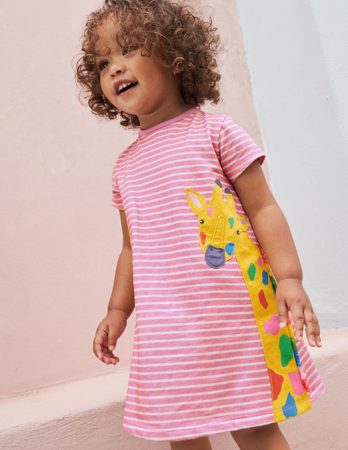 Jerseykleid mit Applikation-Hellrosa/Naturweiß, Giraffe