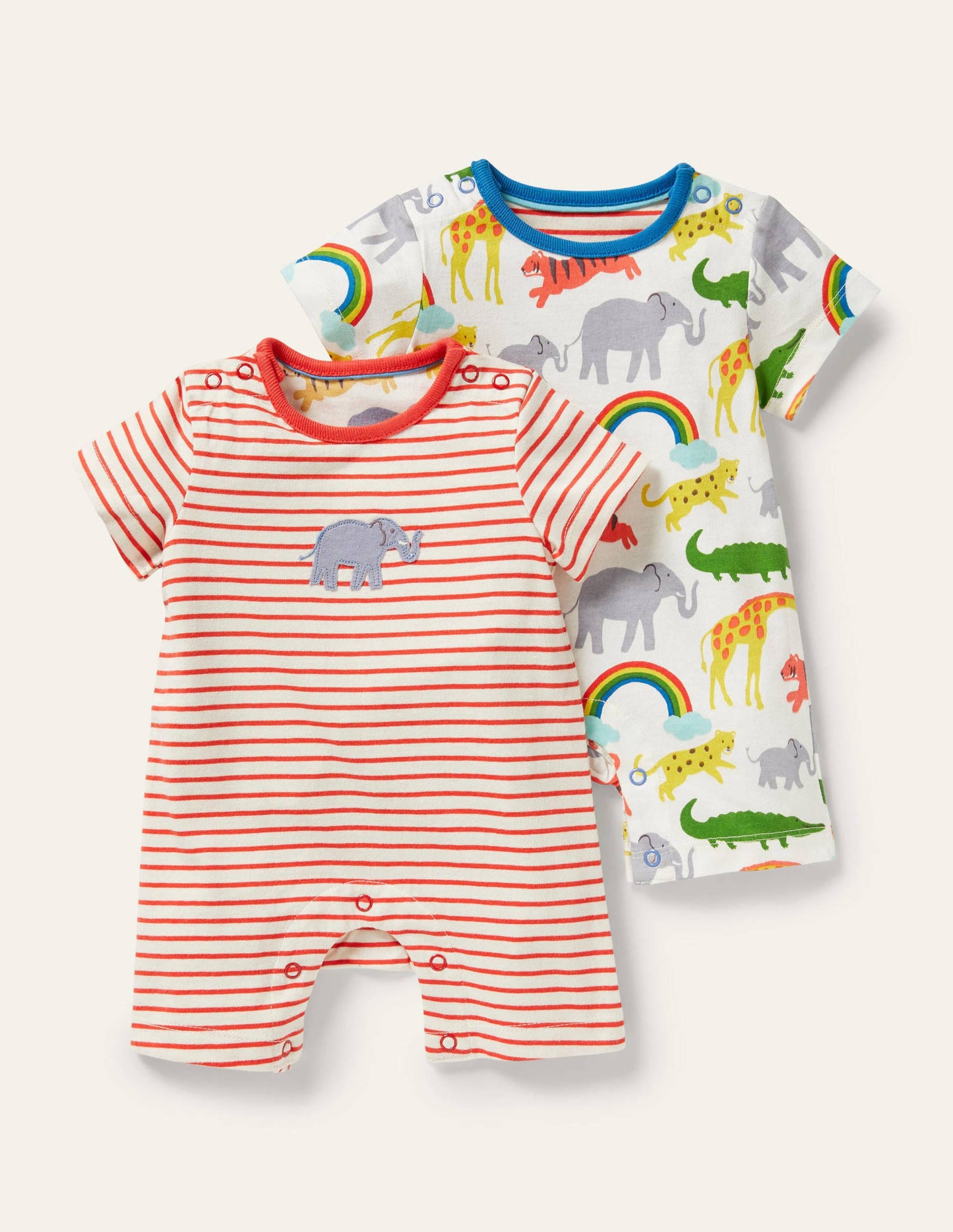 Twin Pack Jersey Rompers-Ivory Rainbow Jungle
