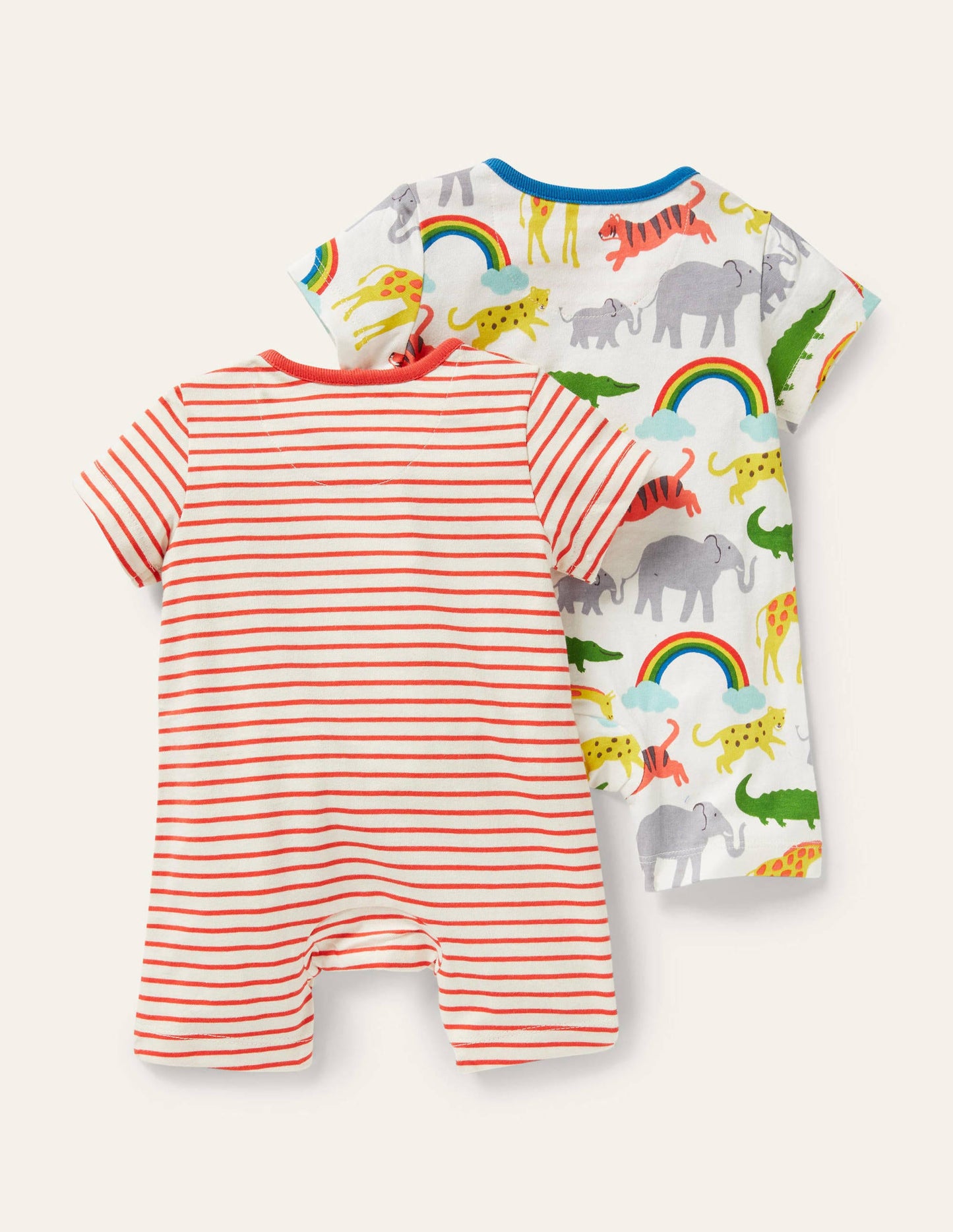 Twin Pack Jersey Rompers-Ivory Rainbow Jungle