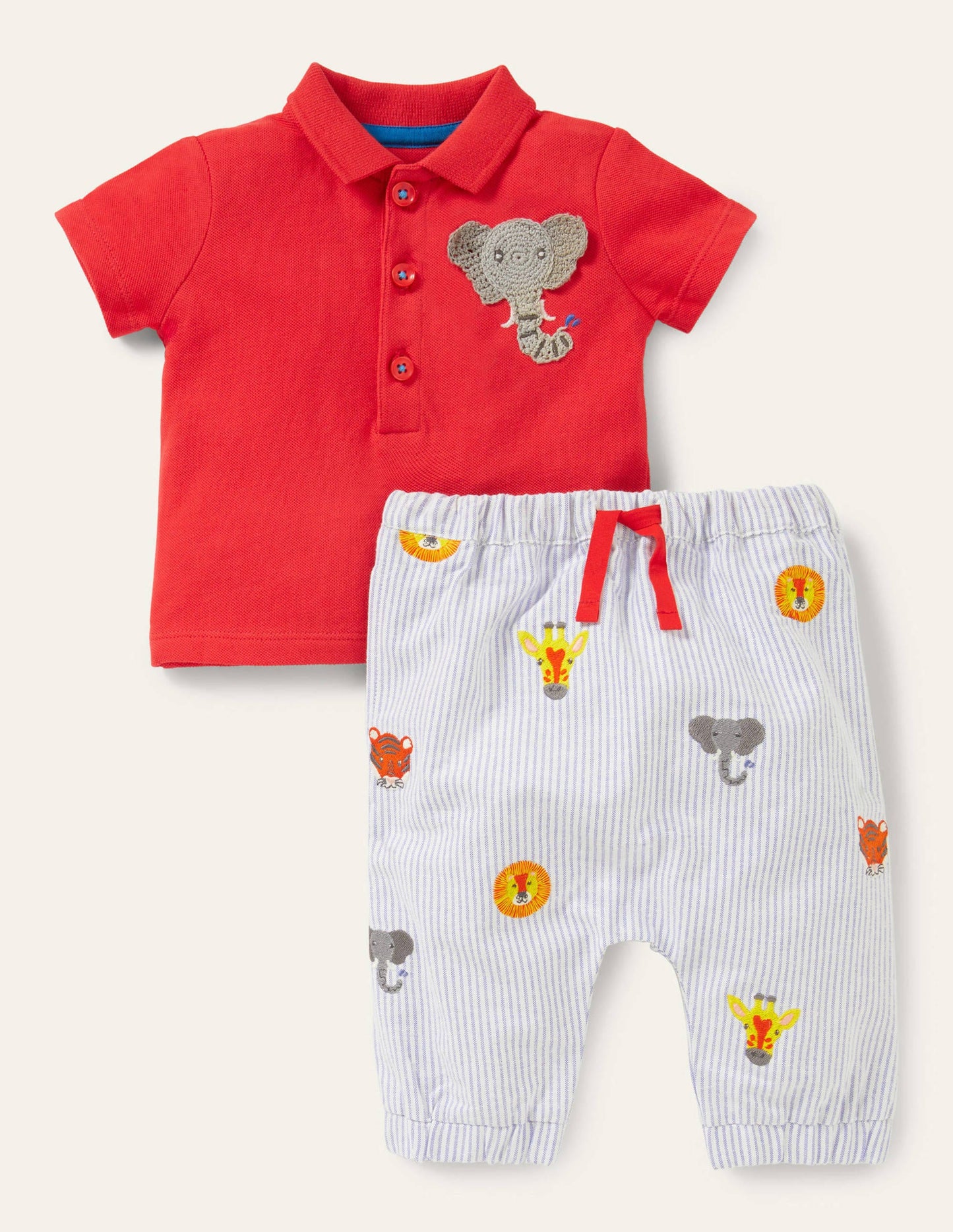 Piqué-Poloshirt und Hose im Set-Erdbeerkuchenrot, Elefant