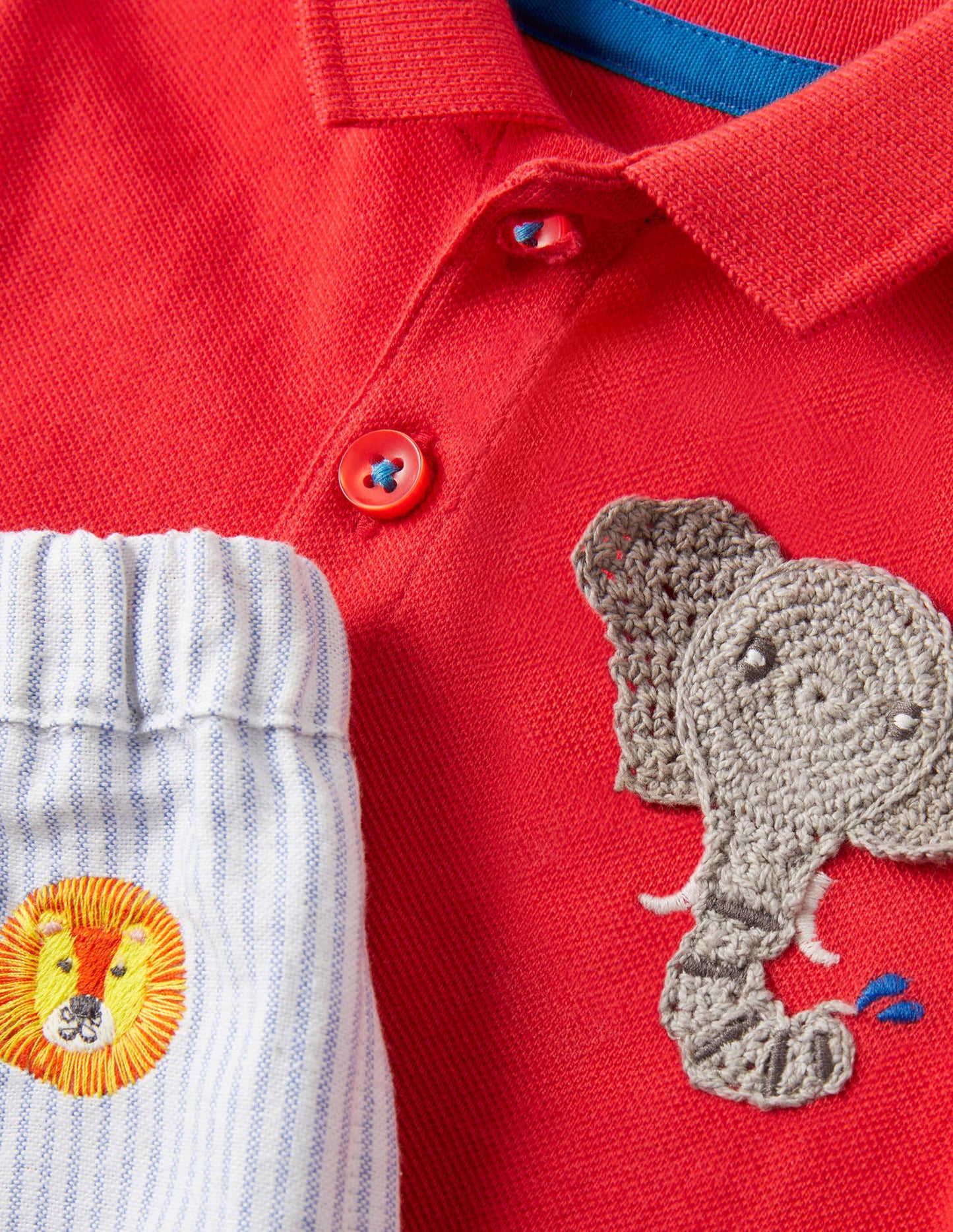Piqué-Poloshirt und Hose im Set-Erdbeerkuchenrot, Elefant