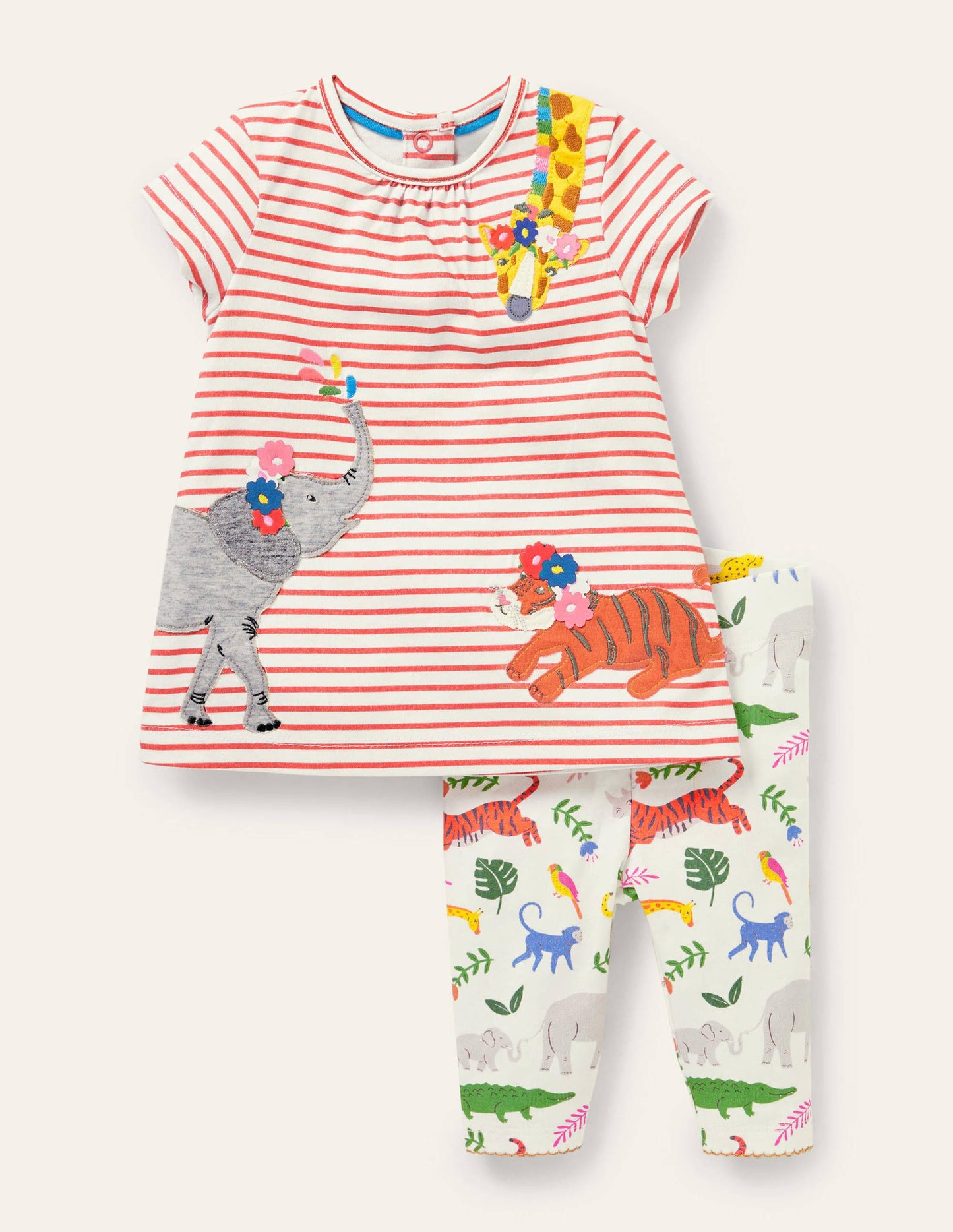 Spielset mit Kleid und Leggings-Rot/Naturweiß, Dschungeltiere