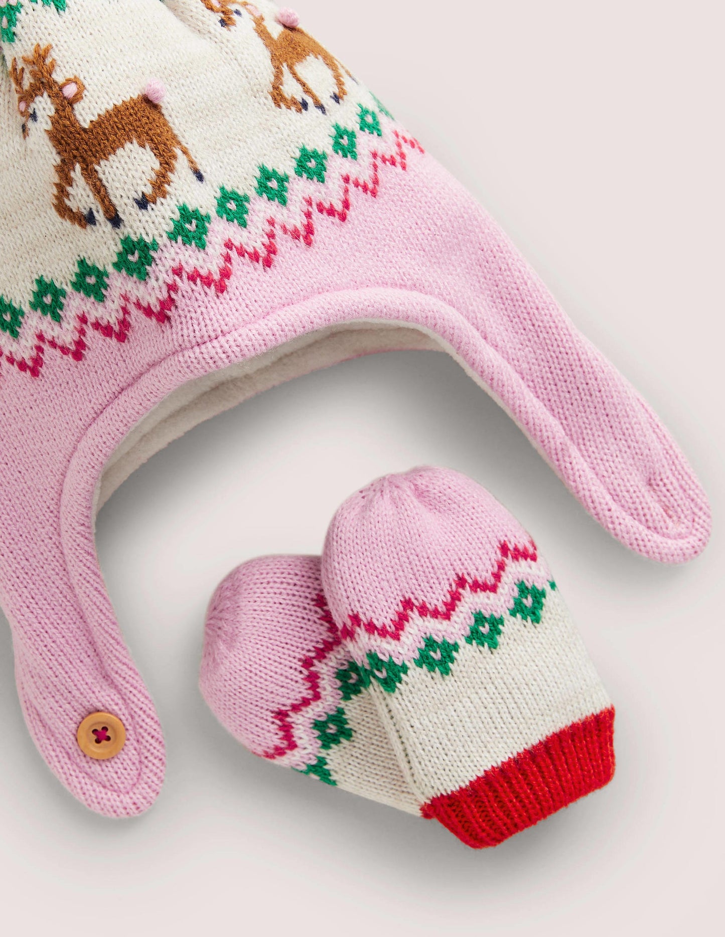 Novelty Hat and Mittens Set-Fair Isle Pink