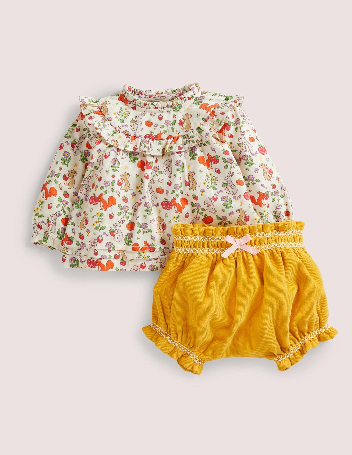 Gemustertes Oberteil mit Pumpshorts-Naturweiß, Waldfreunde