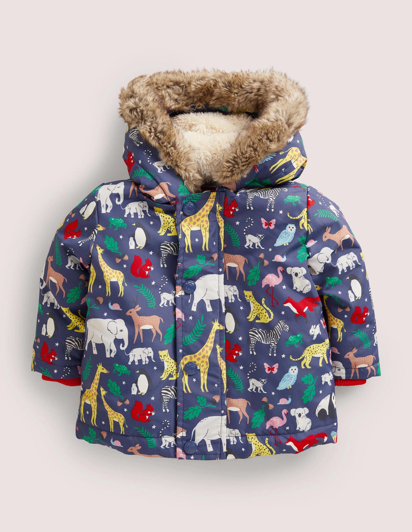 Navy 3-in-1 Animal Print Hooded Coat-Navy, Bunte Tiere