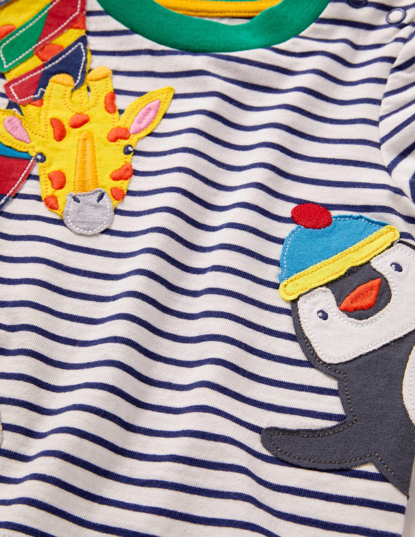 Langärmliges T-Shirt mit Applikation-Naturweiß/Navy, Tiere der Welt