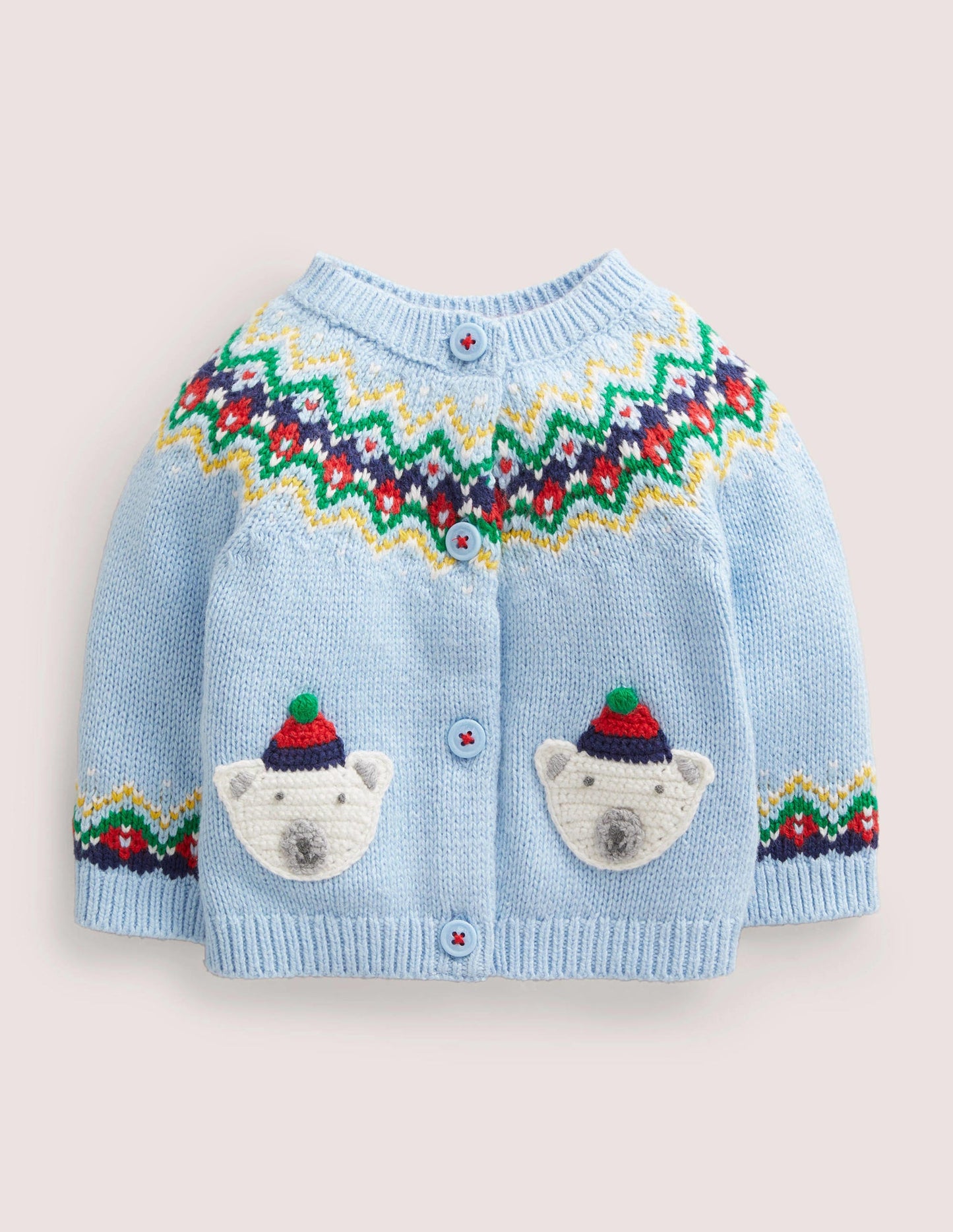 Cardigan mit Fair-Isle-Passe-Graublau, Polarbären