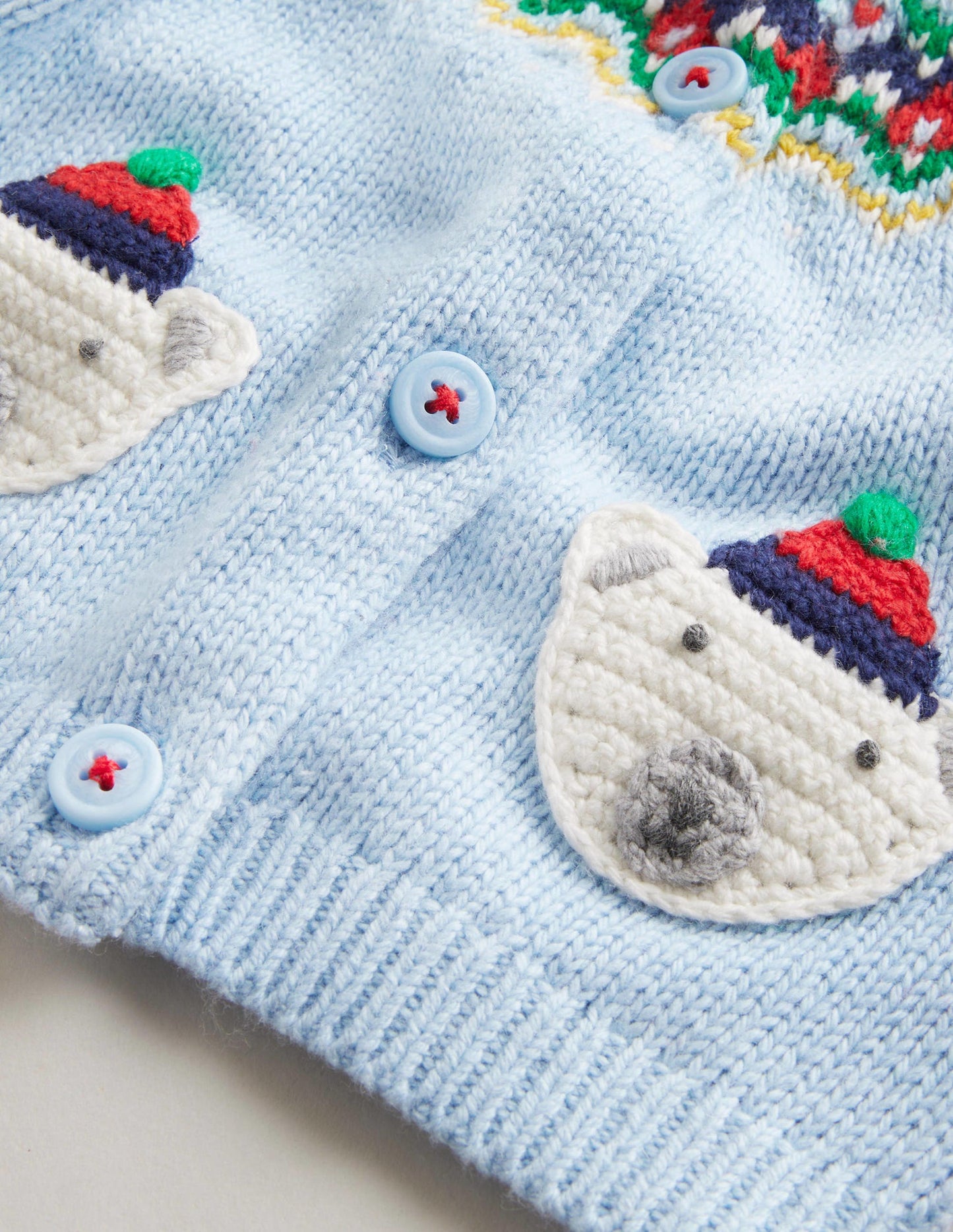 Cardigan mit Fair-Isle-Passe-Graublau, Polarbären