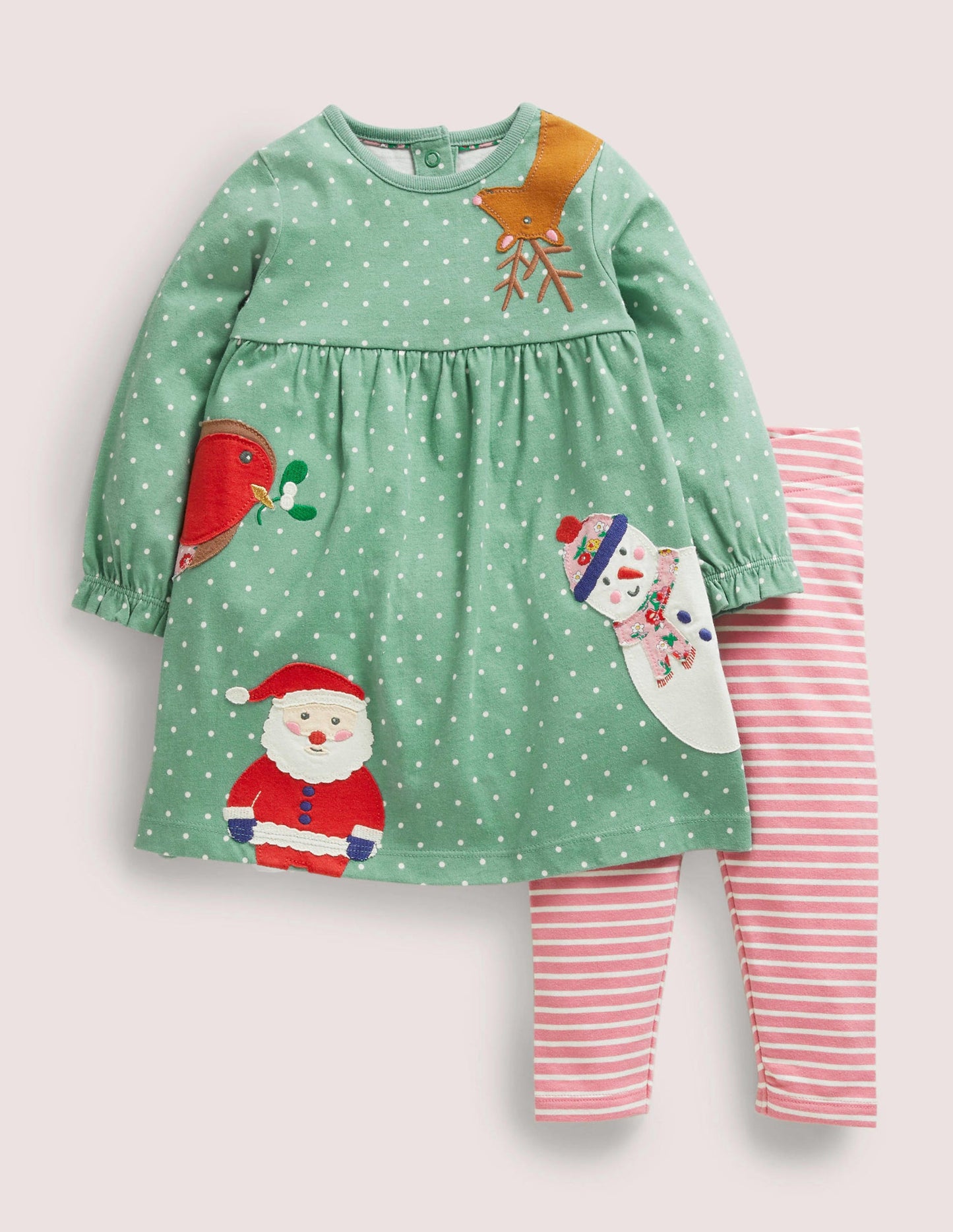 Set aus Applikationskleid und Leggings-Grün, Festliche Freunde