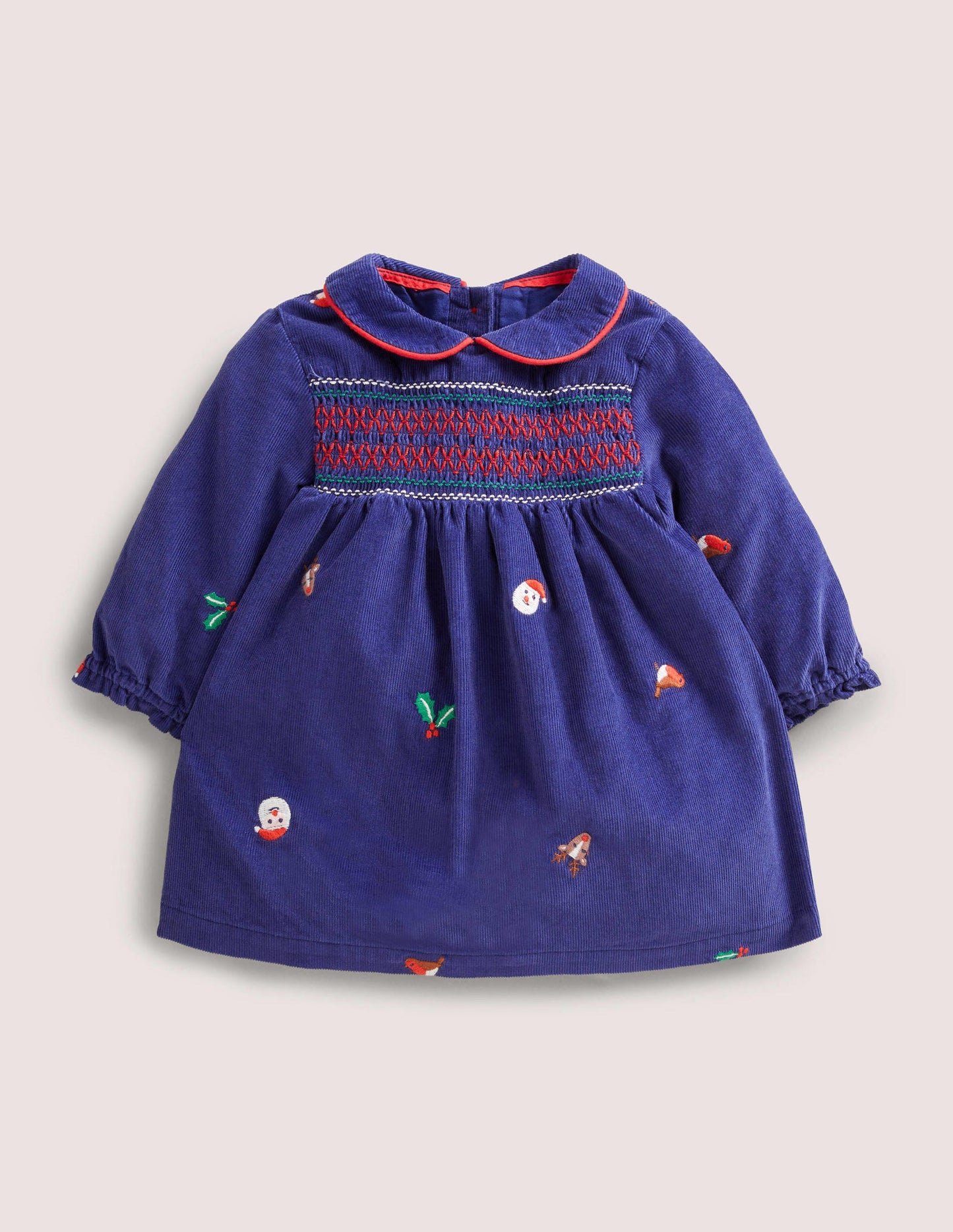 Webkleid mit Stickerei-Segelblau, Weihnachtsmotiv