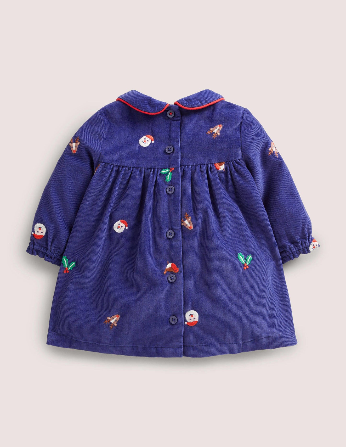 Webkleid mit Stickerei-Segelblau, Weihnachtsmotiv