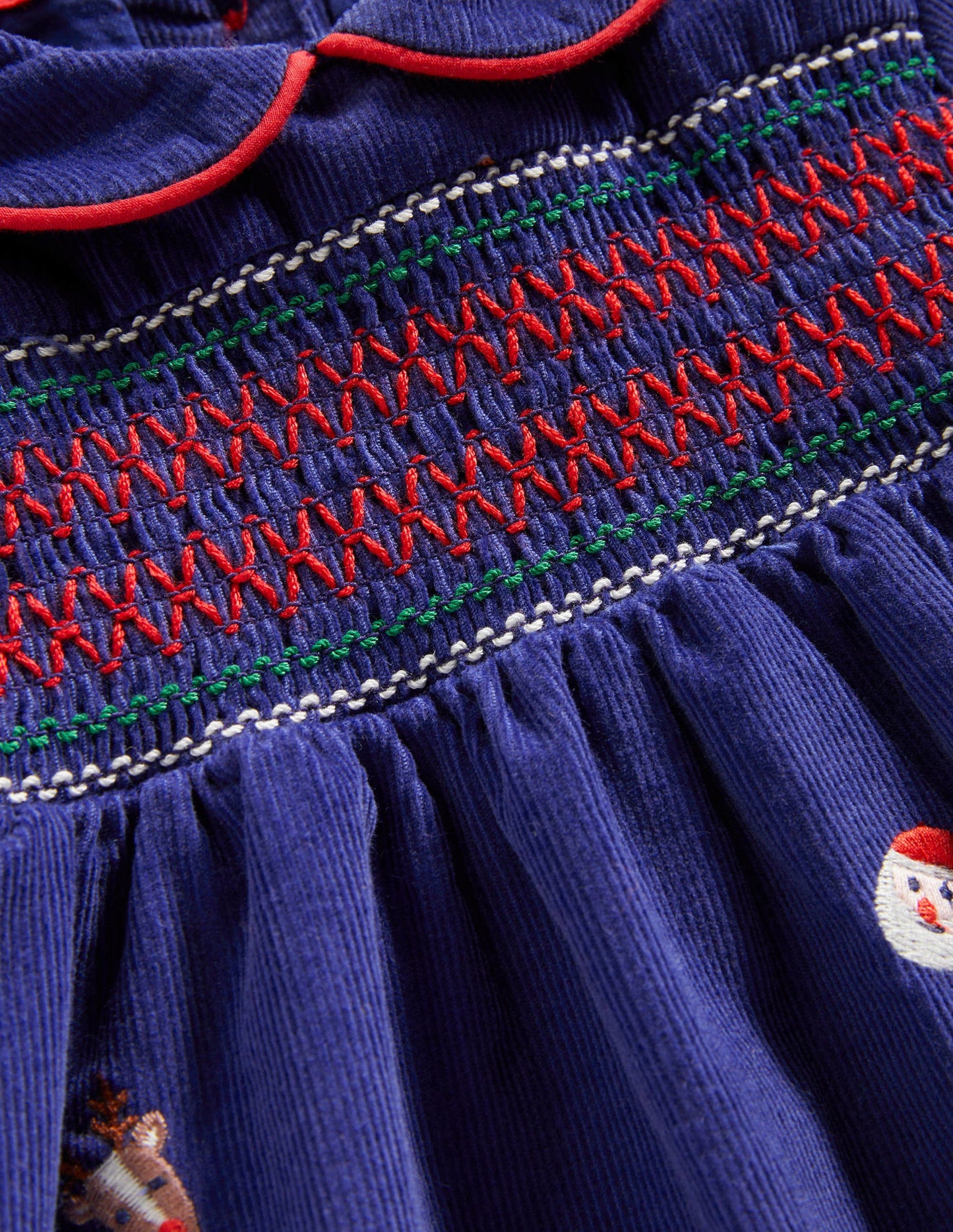 Webkleid mit Stickerei-Segelblau, Weihnachtsmotiv