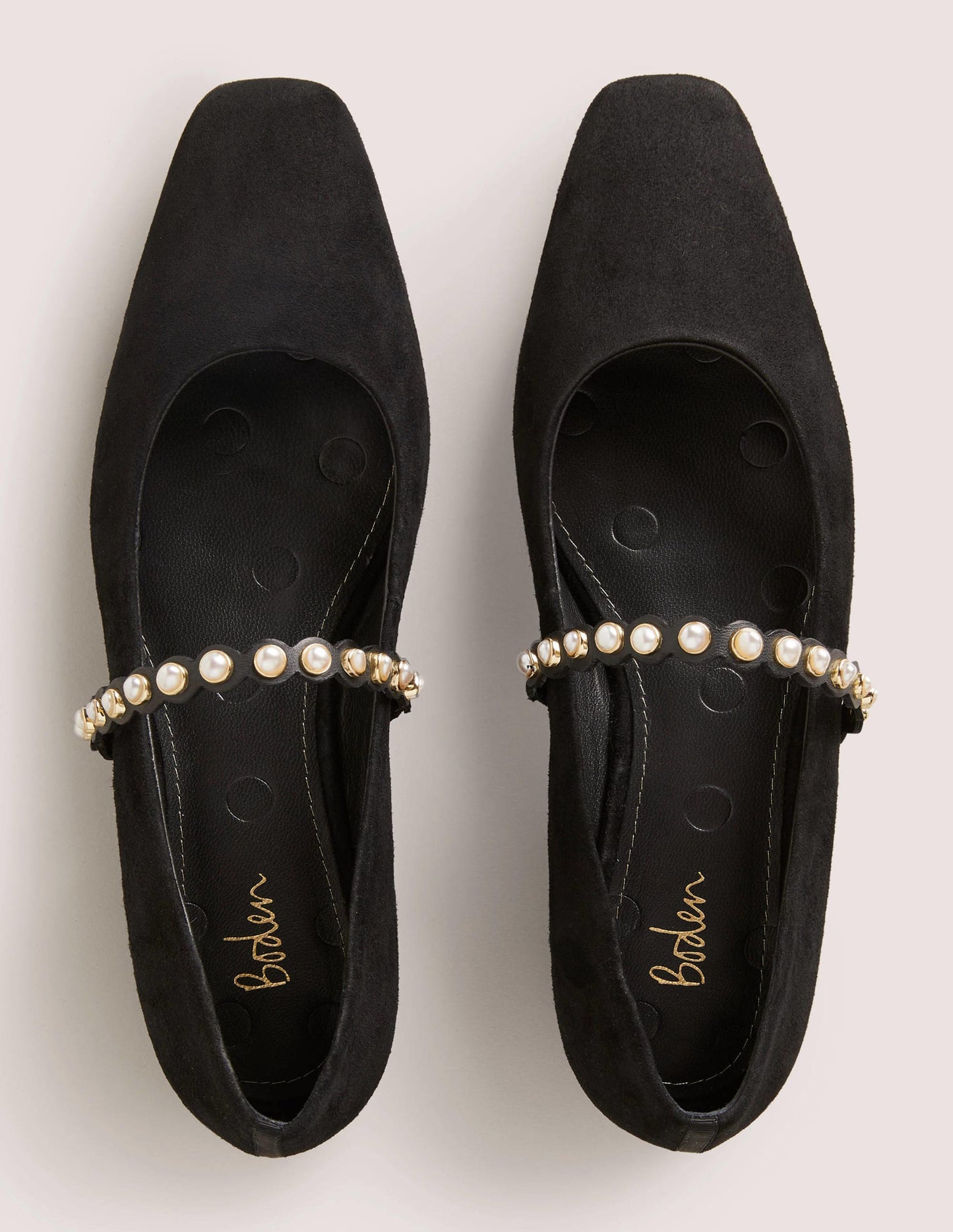 Ballerinas mit Perlenriemen-Schwarz