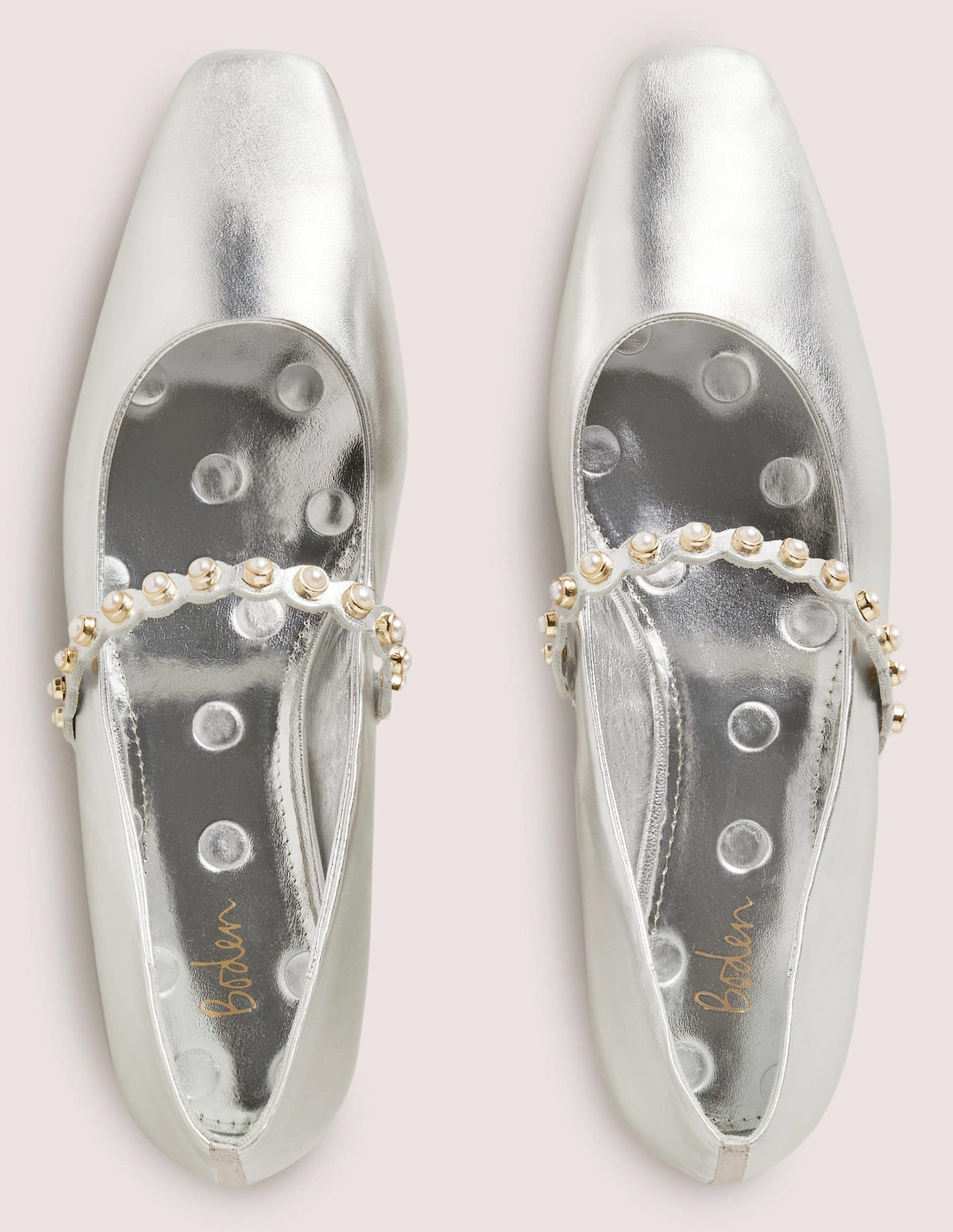 Ballerinas mit Perlenriemen-Silber-Metallic