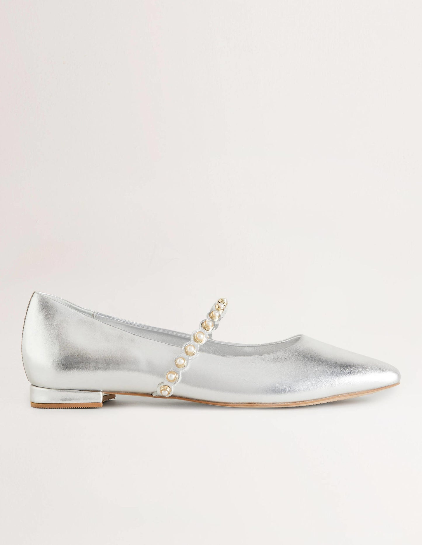 Ballerinas mit Perlenriemen-Silber-Metallic
