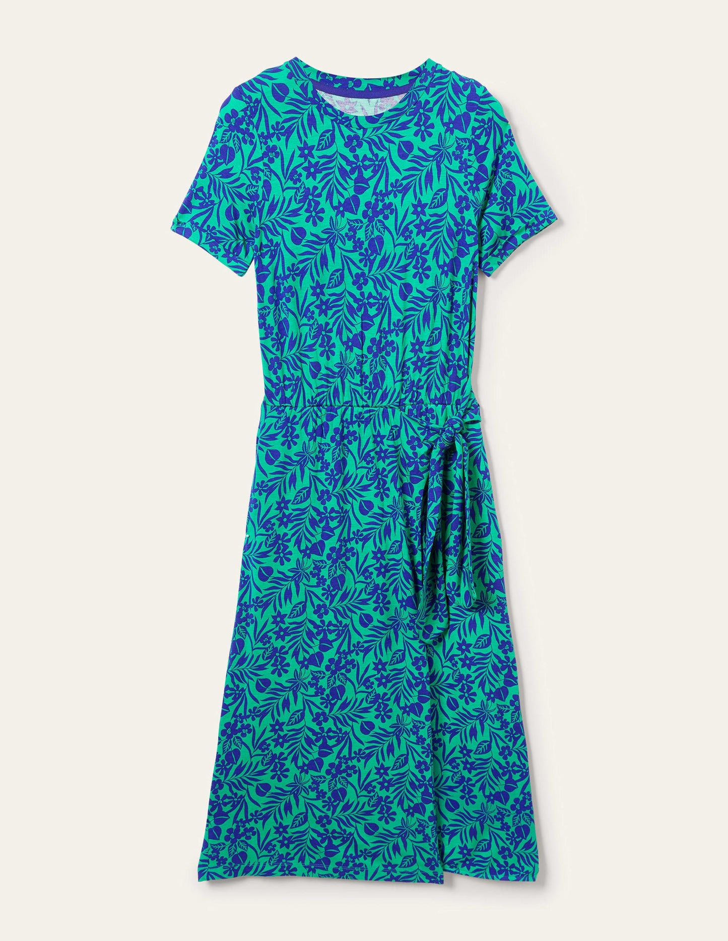 Amanda Jersey-Midikleid-Smaragdgrün, Tropische Blätter