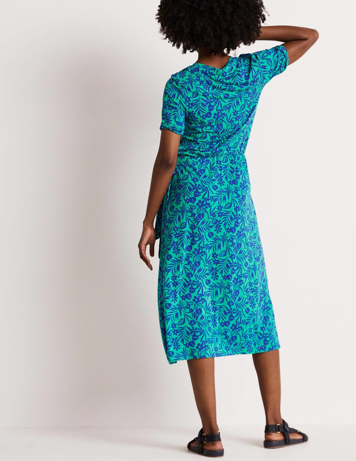 Amanda Jersey-Midikleid-Smaragdgrün, Tropische Blätter
