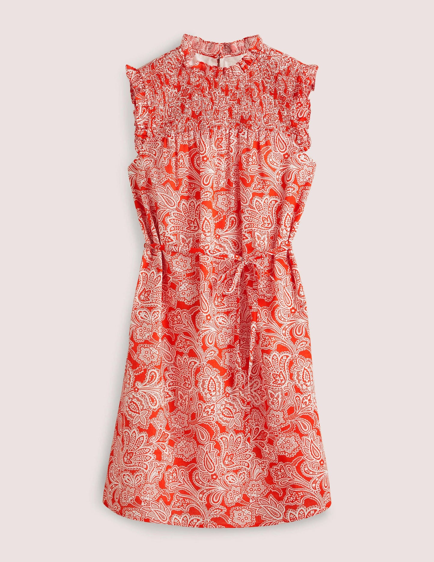 Ärmelloses Smok-Minikleid-Feuerwerkskörperrot, Paisley-Knospen