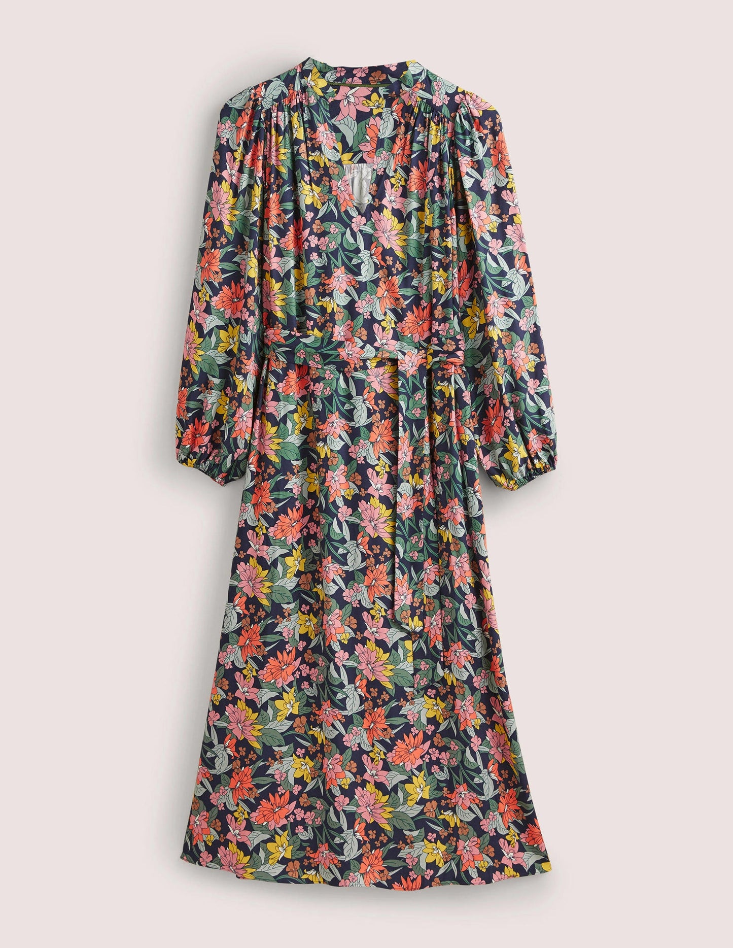 Blouson-Midikleid mit gekerbtem Ausschnitt-Bunt, Weinrebenmuster
