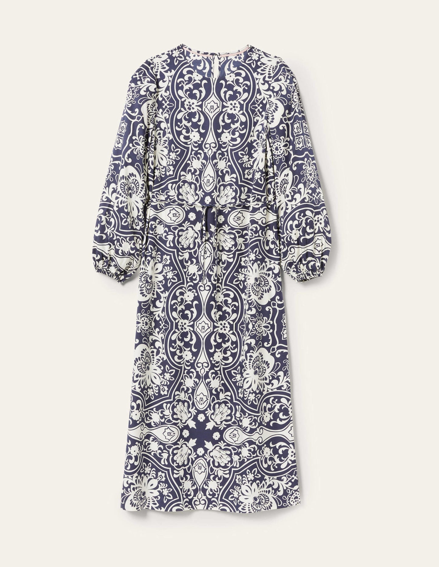 Langärmliges Säulen-Midikleid-Navy, Blütenornamente