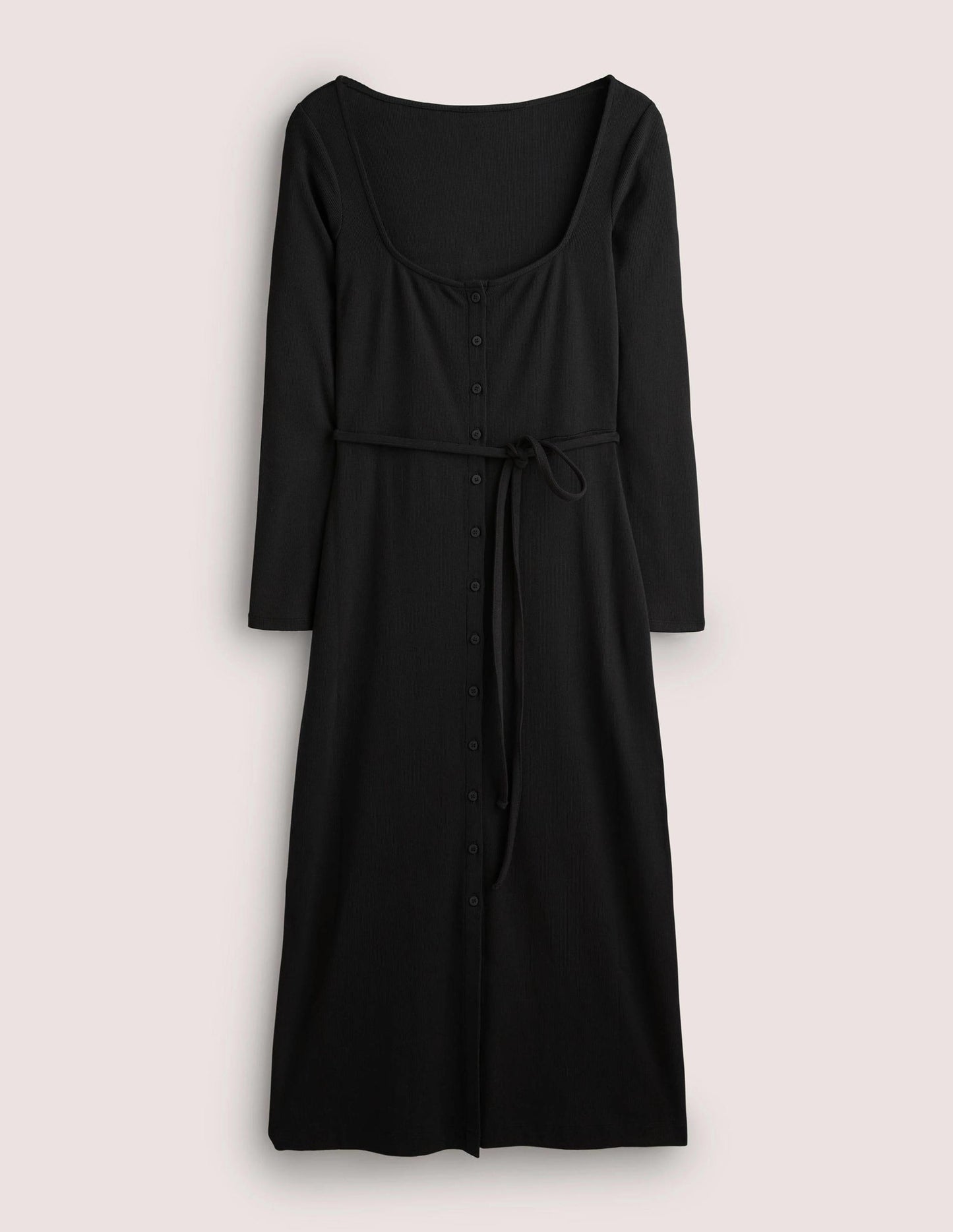 Jersey-Midikleid mit Rippstrick-Schwarz