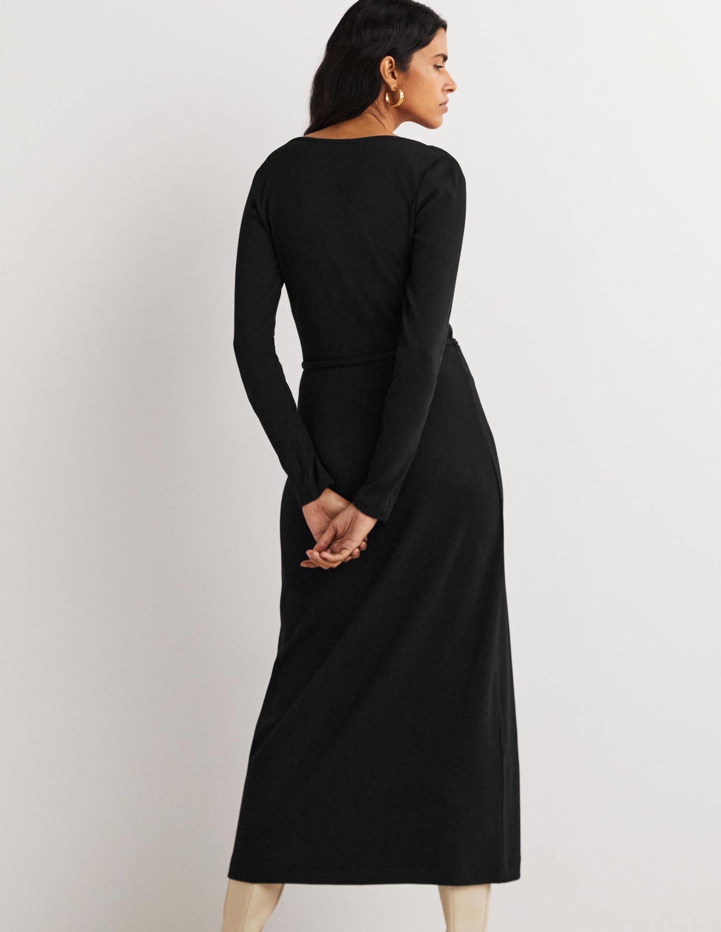 Jersey-Midikleid mit Rippstrick-Schwarz