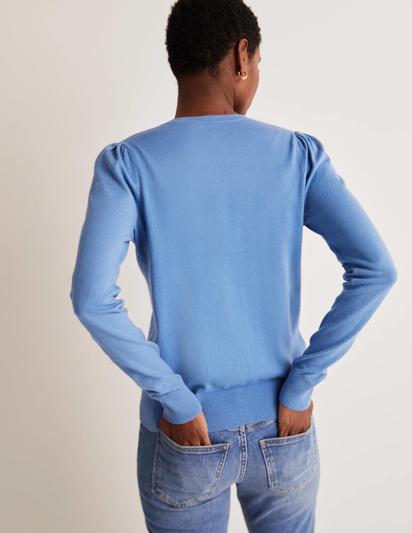 Cotton Crew Neck Cardigan-Riviera Blue