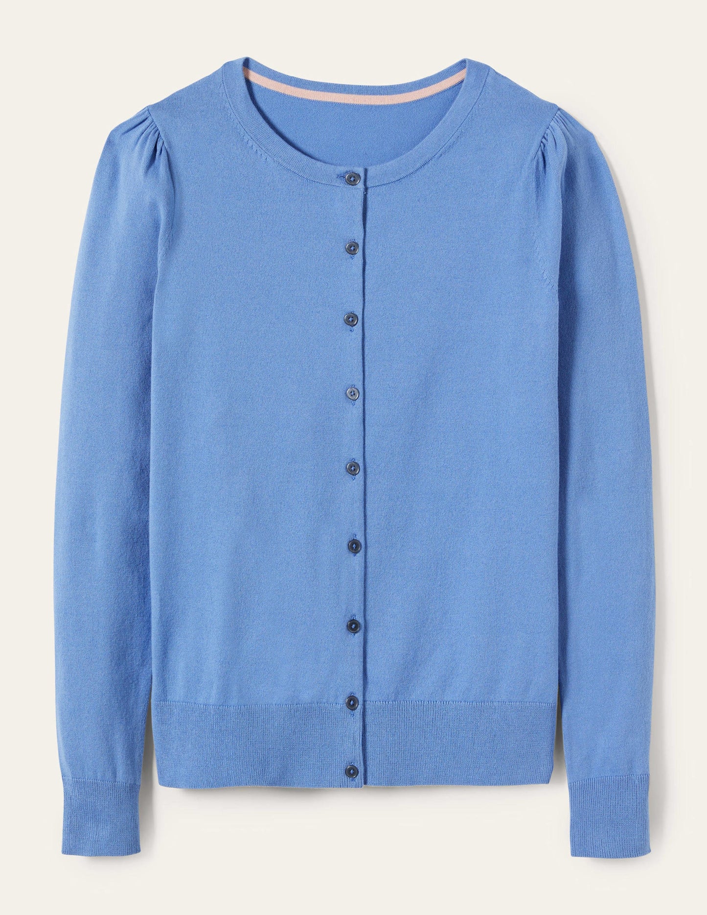 Cotton Crew Neck Cardigan-Riviera Blue