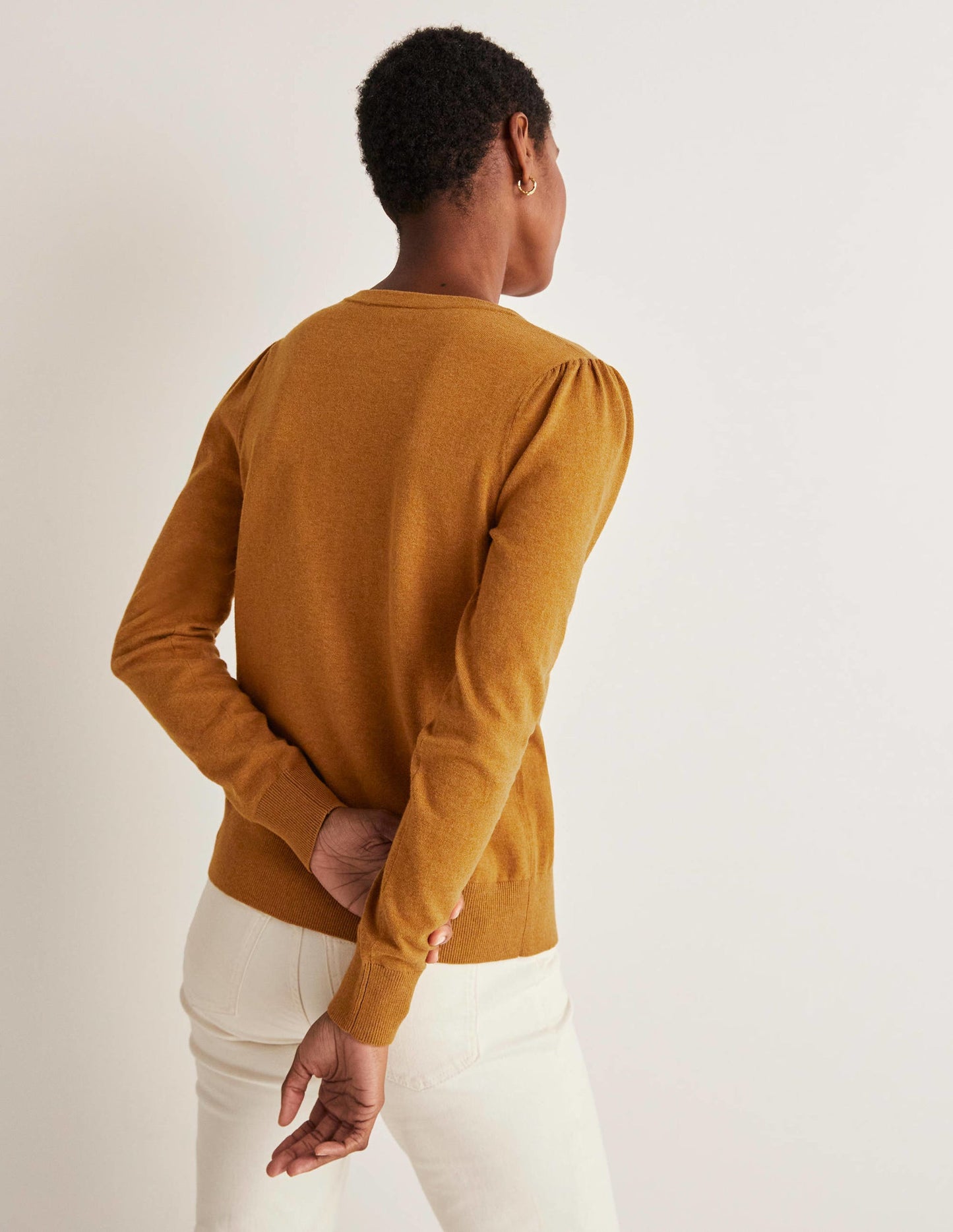 Cotton Crew Neck Cardigan-Butterscotch Brown Melange