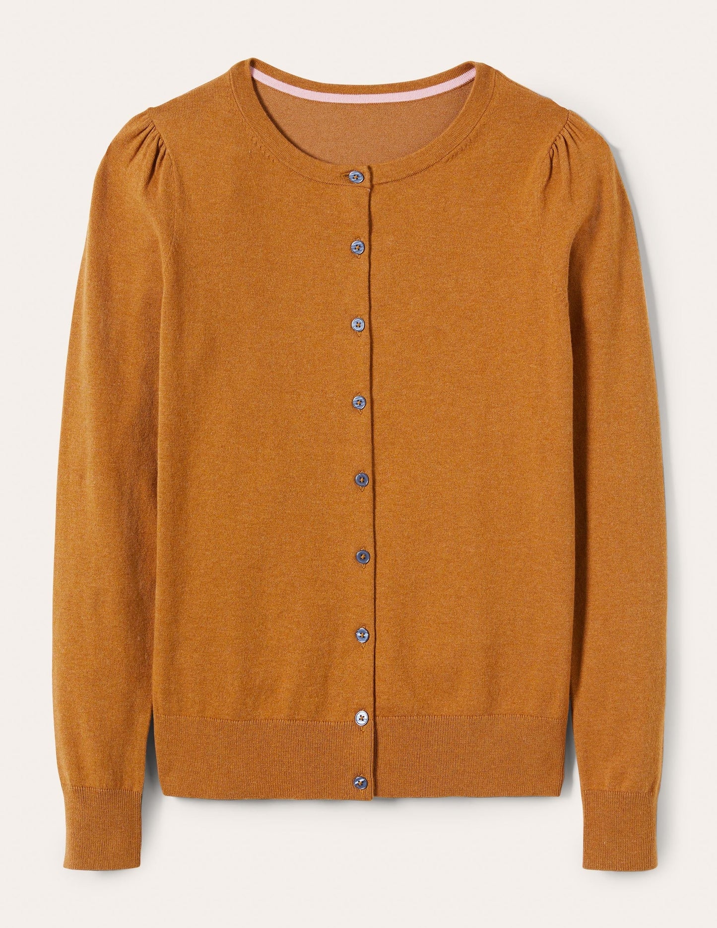 Cotton Crew Neck Cardigan-Butterscotch Brown Melange
