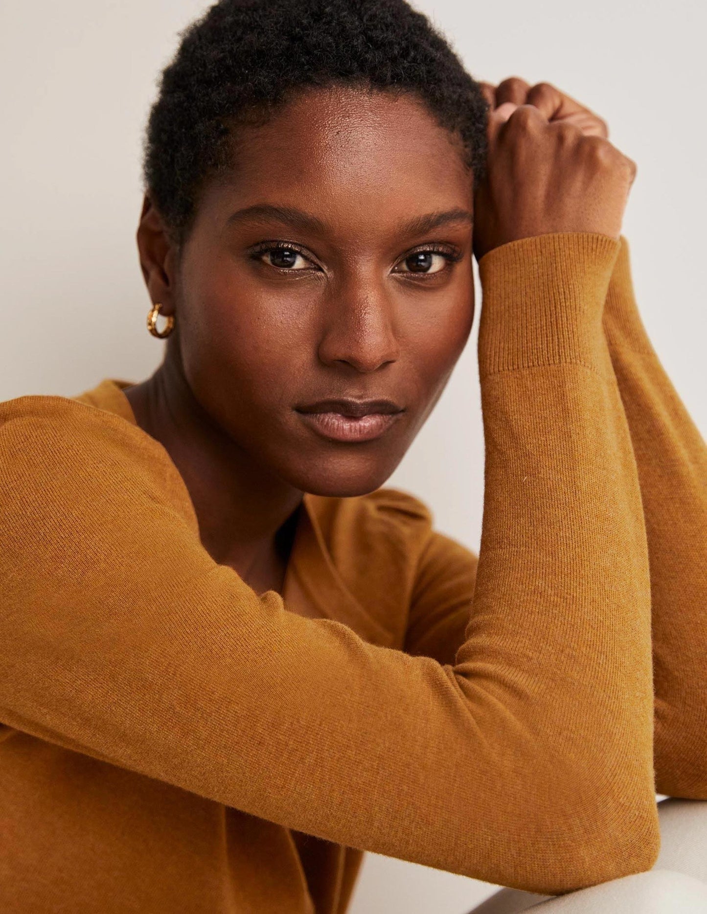 Cotton Crew Neck Cardigan-Butterscotch Brown Melange
