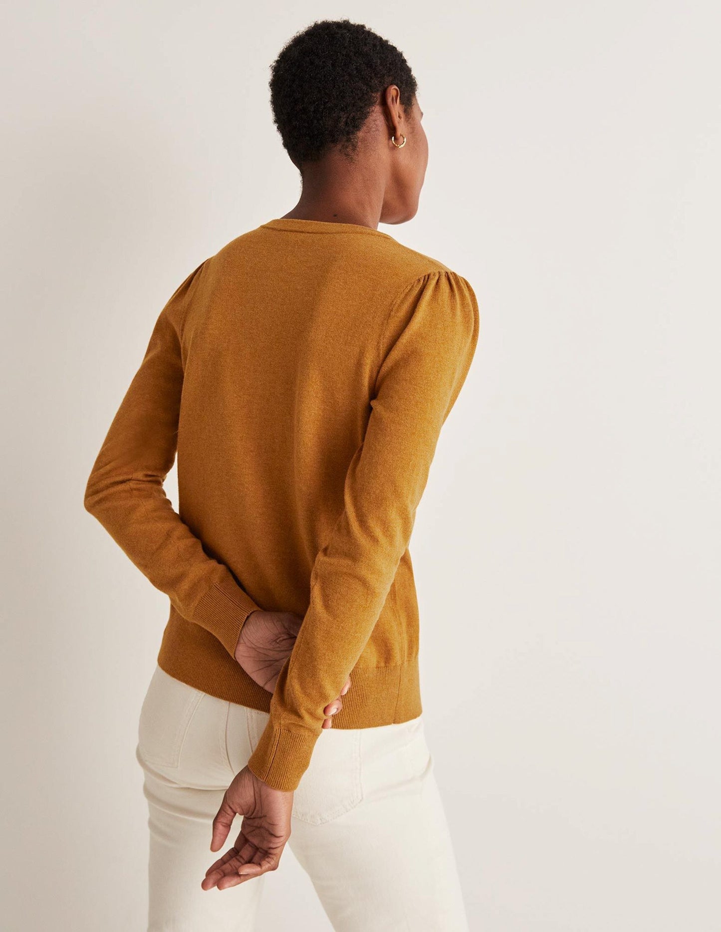 Cotton Crew Neck Cardigan-Butterscotch Brown Melange