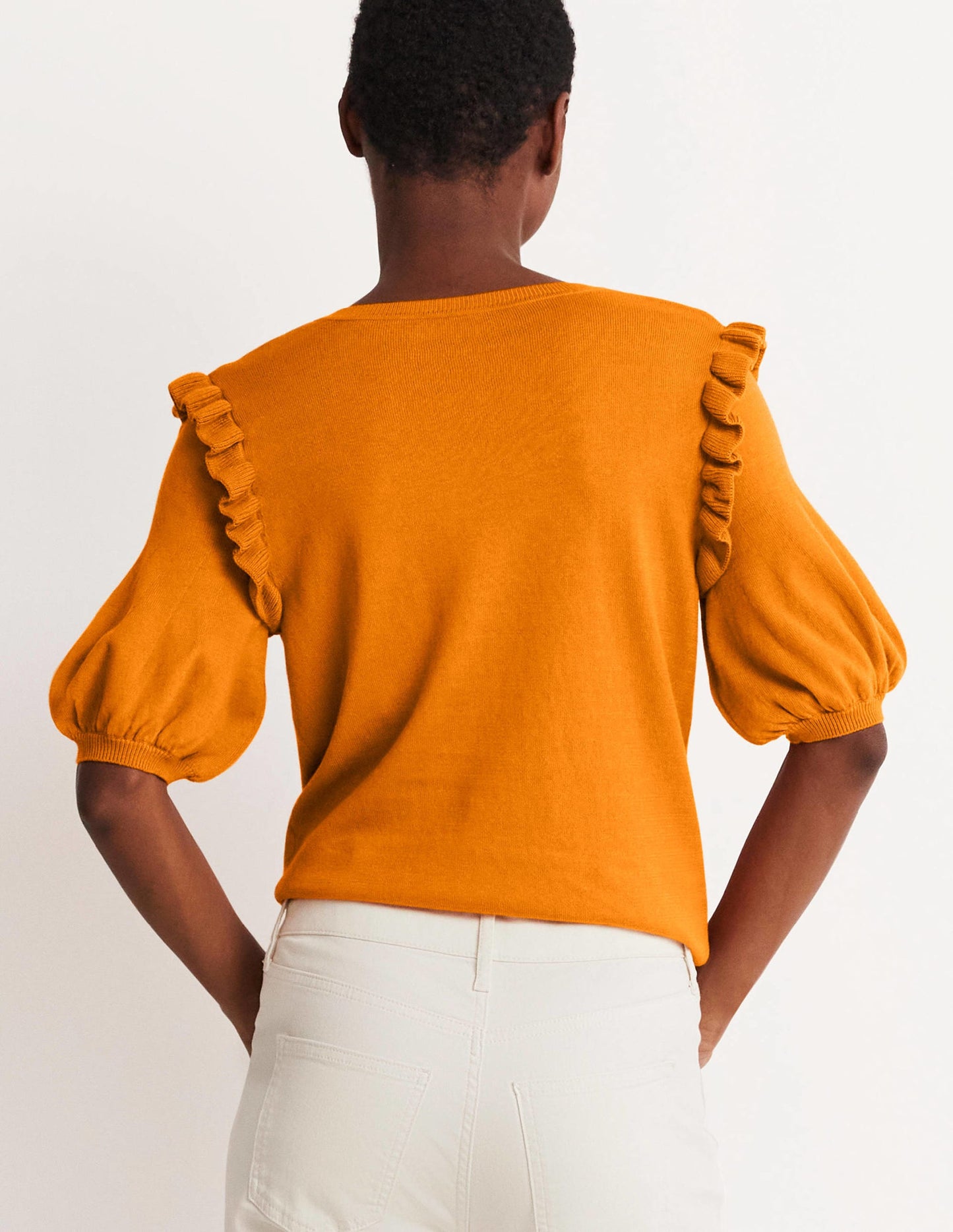 Frill Shoulder Cotton Cardigan-Desert Sun Orange