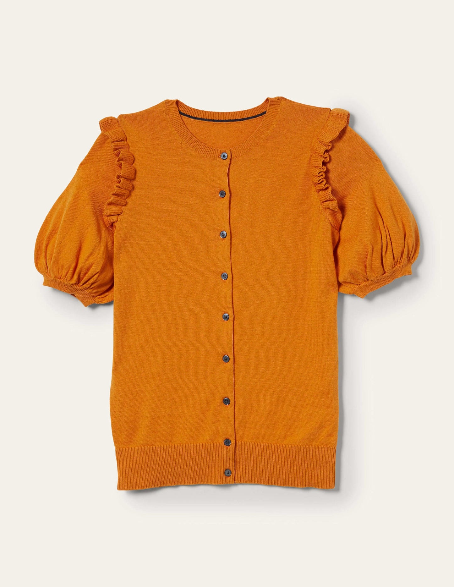 Frill Shoulder Cotton Cardigan-Desert Sun Orange