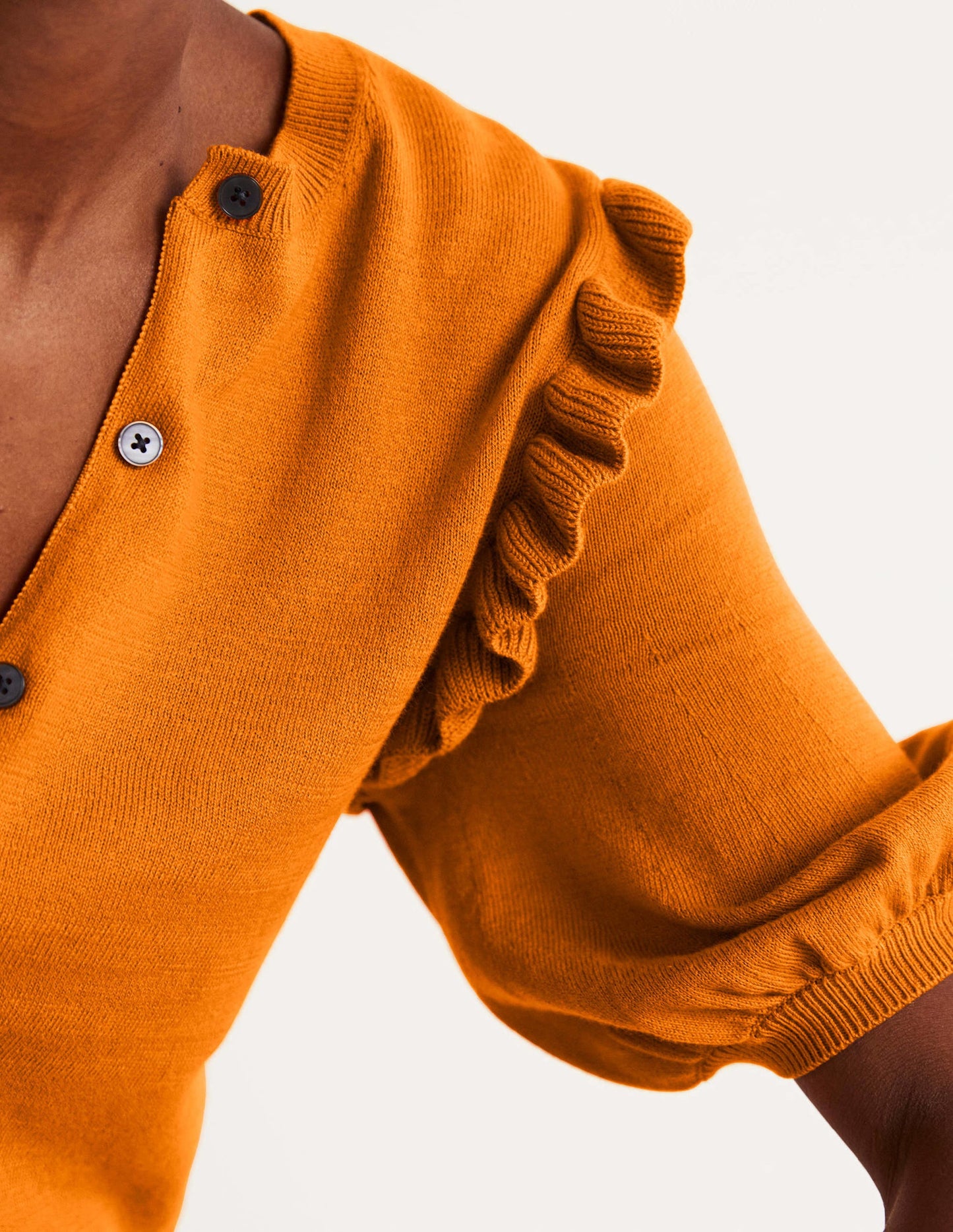Frill Shoulder Cotton Cardigan-Desert Sun Orange