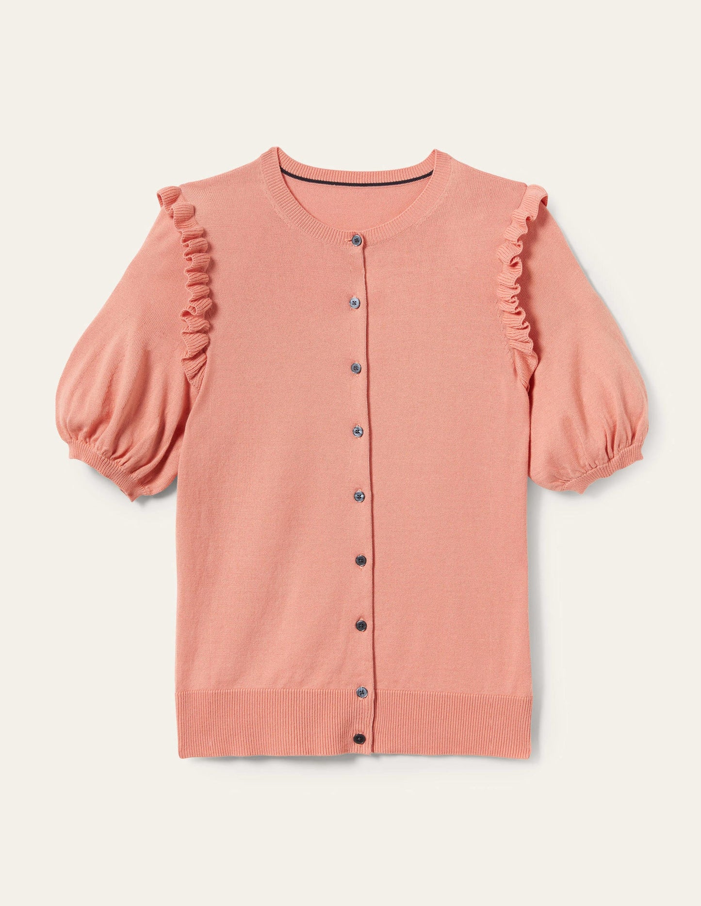 Frill Shoulder Cotton Cardigan-Chalky Coral Pink
