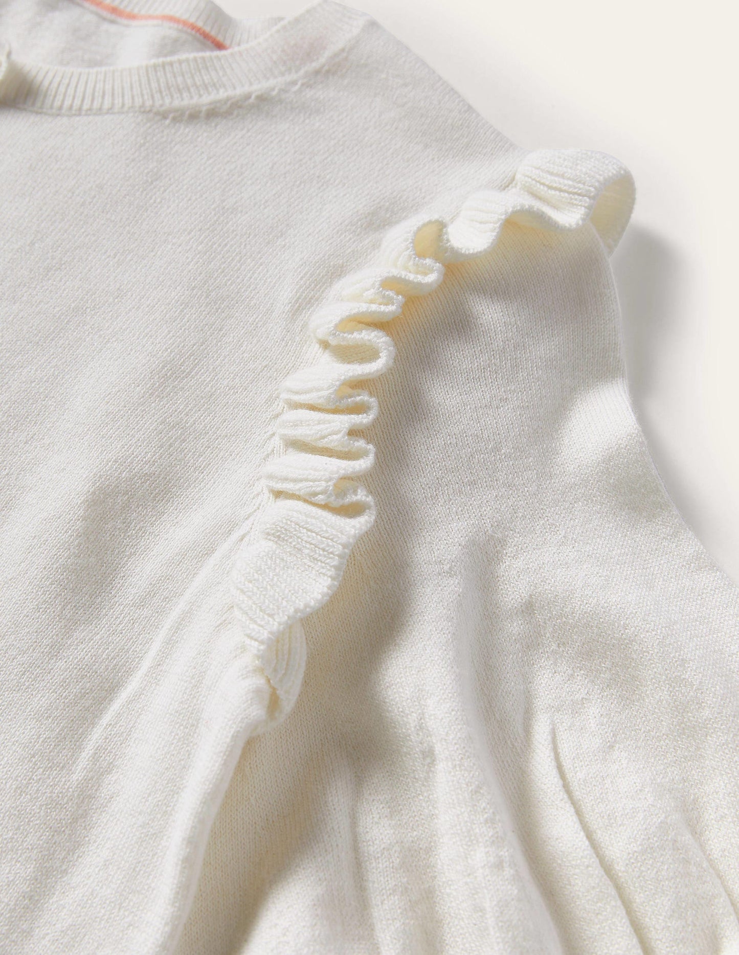 Frill Shoulder Cotton Cardigan-Ivory