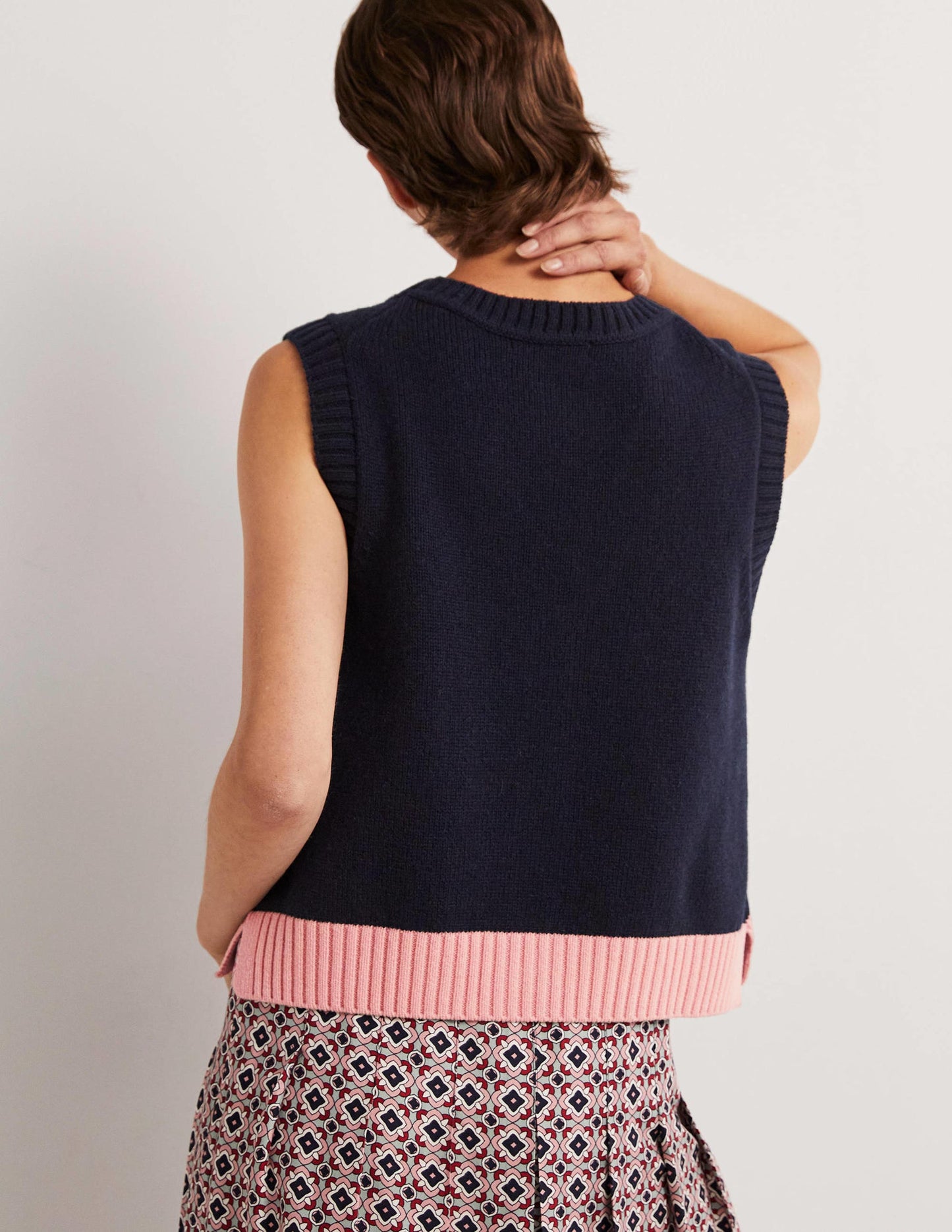 Strickpullunder mit Knopfreihe-Navy/Milchshake
